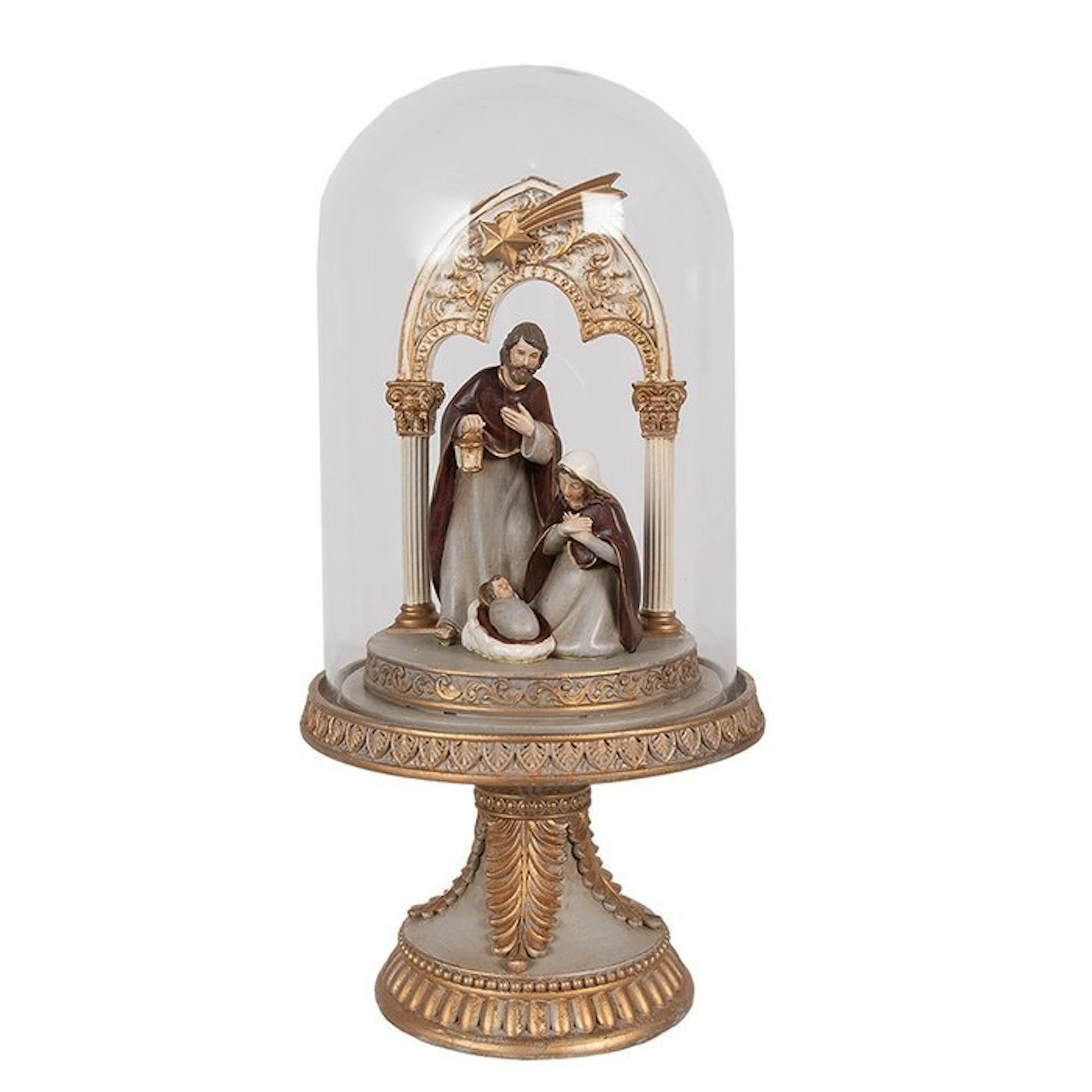 Luxurious display dome with a religious statue - Holy Family - 29 cm - Glass