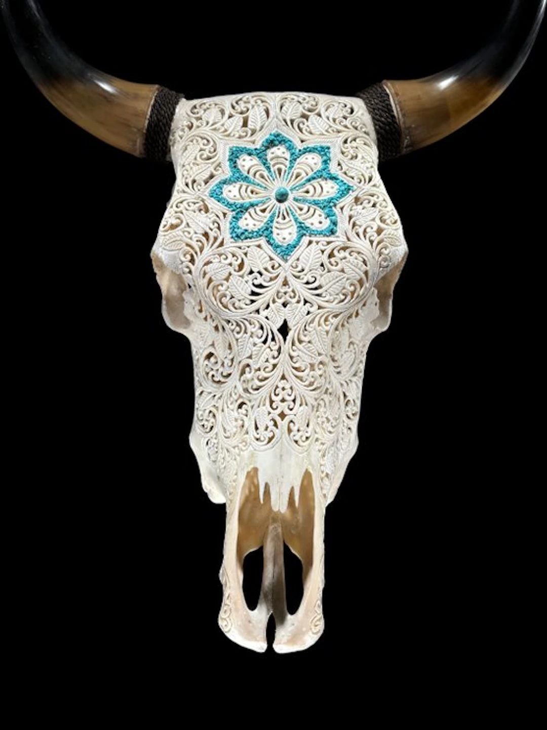 NO RESERVE PRICE - Authentic Large Grey Carved Bull Skull...