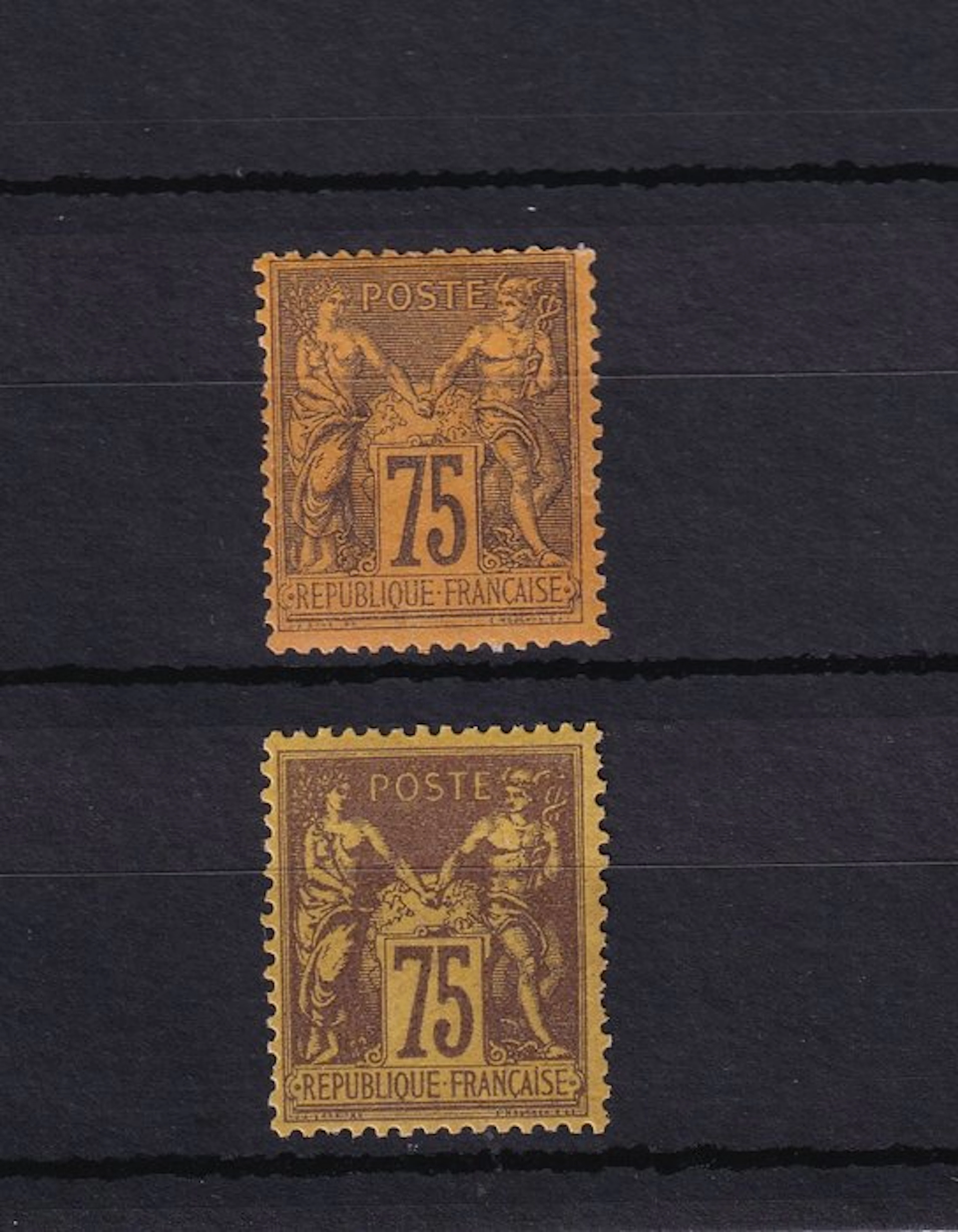 France 1890 - Estimate €825, for the two 75c shades, superb. - Yvert
