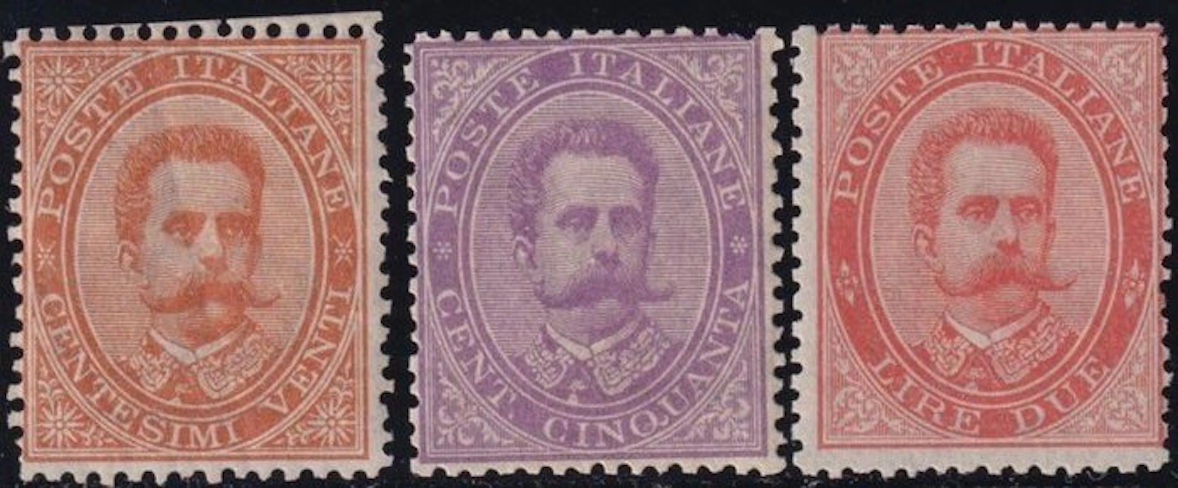 Italy Kingdom 1879 - Umberto I^ Em. 20 + 50c + 2l. Sass 39+ 42/43 intact MNH**