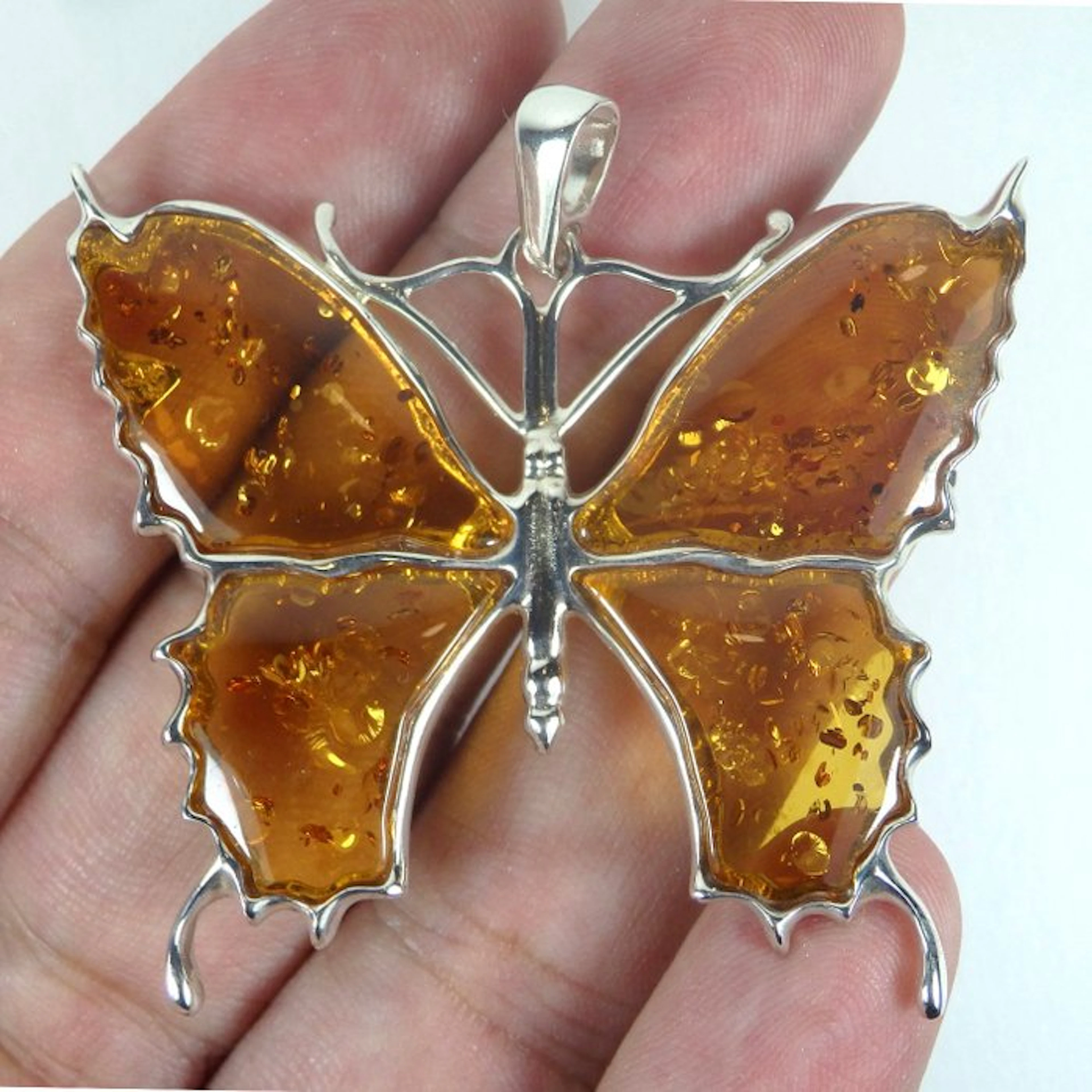 Baltic amber - Butterfly brooch in silver - Amber - Amber - 53 mm - 5 mm