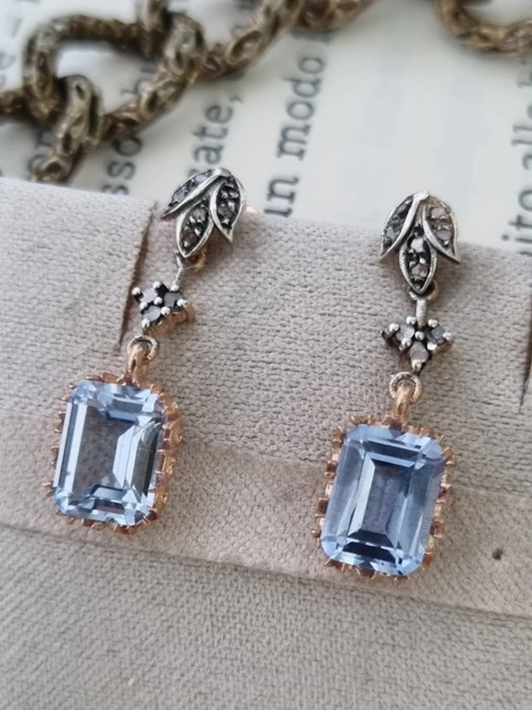 No reserve price - Earrings - 9 kt. Silver, Rose gold Aquamarine - Diamond