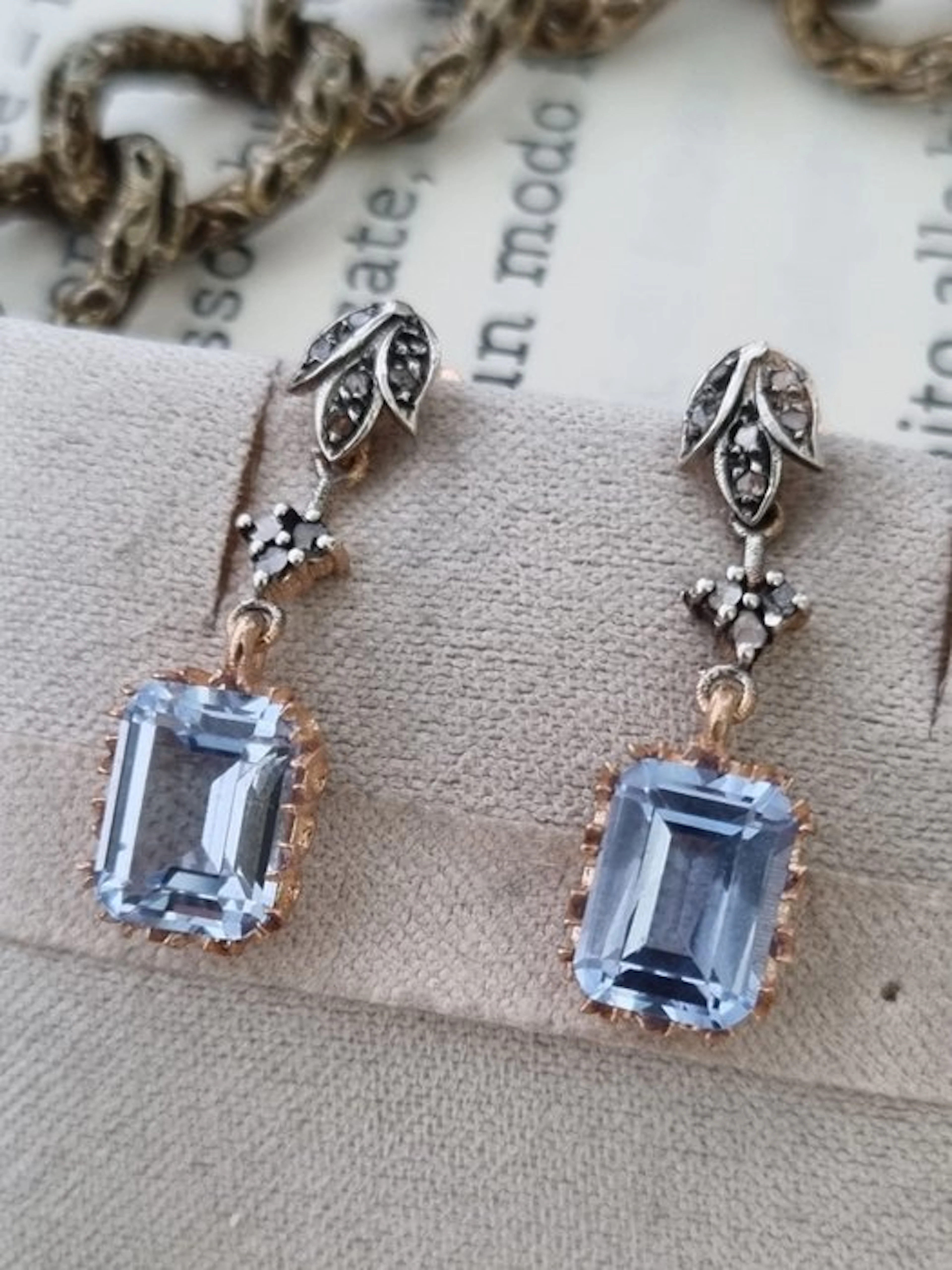 No reserve price - Earrings - 9 kt. Silver, Rose gold Aquamarine - Diamond