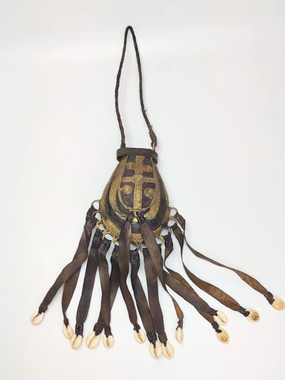 Bamum Bronze & Leather Ritual Tobacco Pouch - 20th...