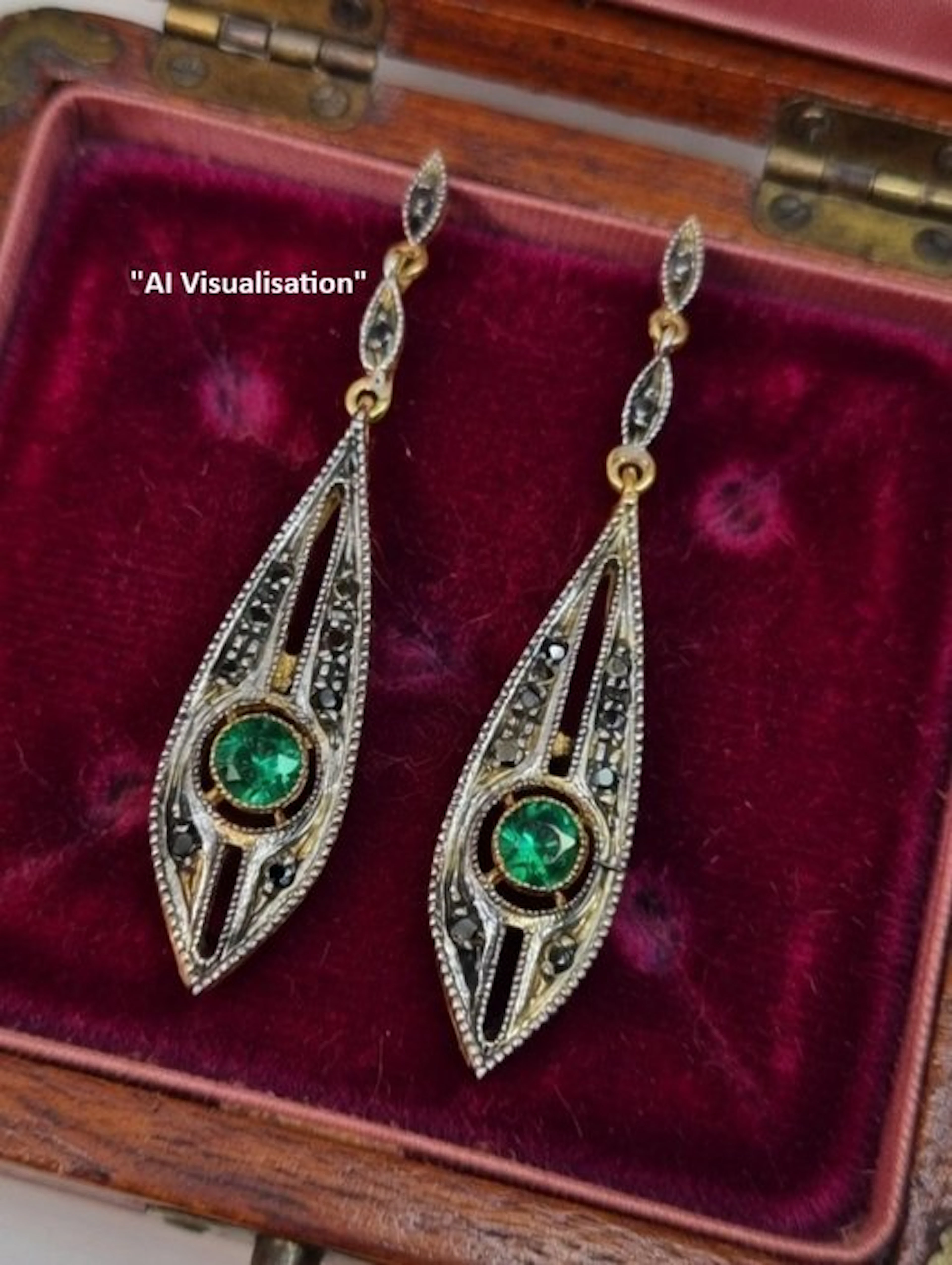 No reserve price - Earrings - 9 kt. Silver, Yellow gold Emerald - Diamond