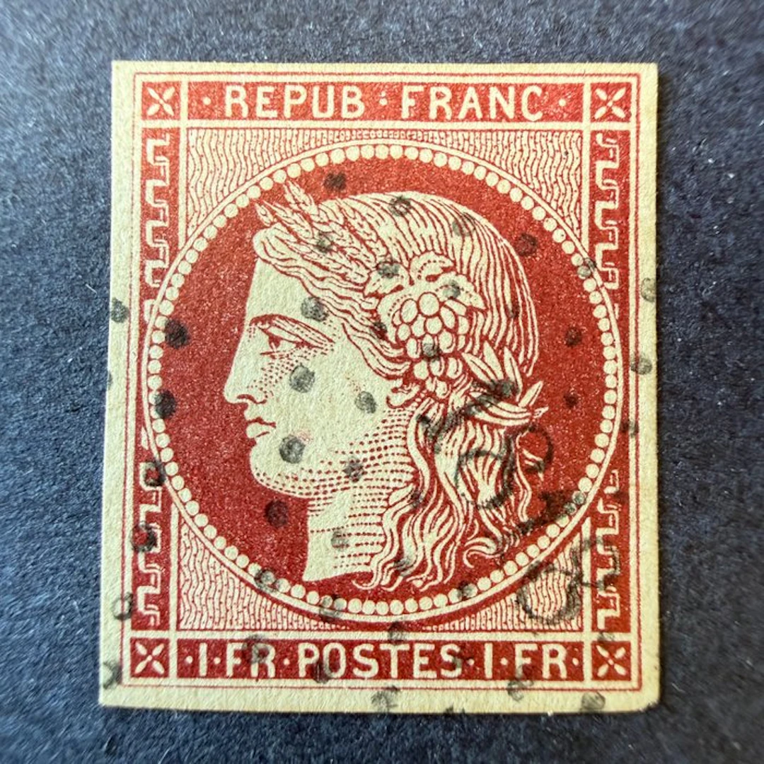 France - Yvert 6 "Cérès 1fr carmin" cancelled. Very fine.