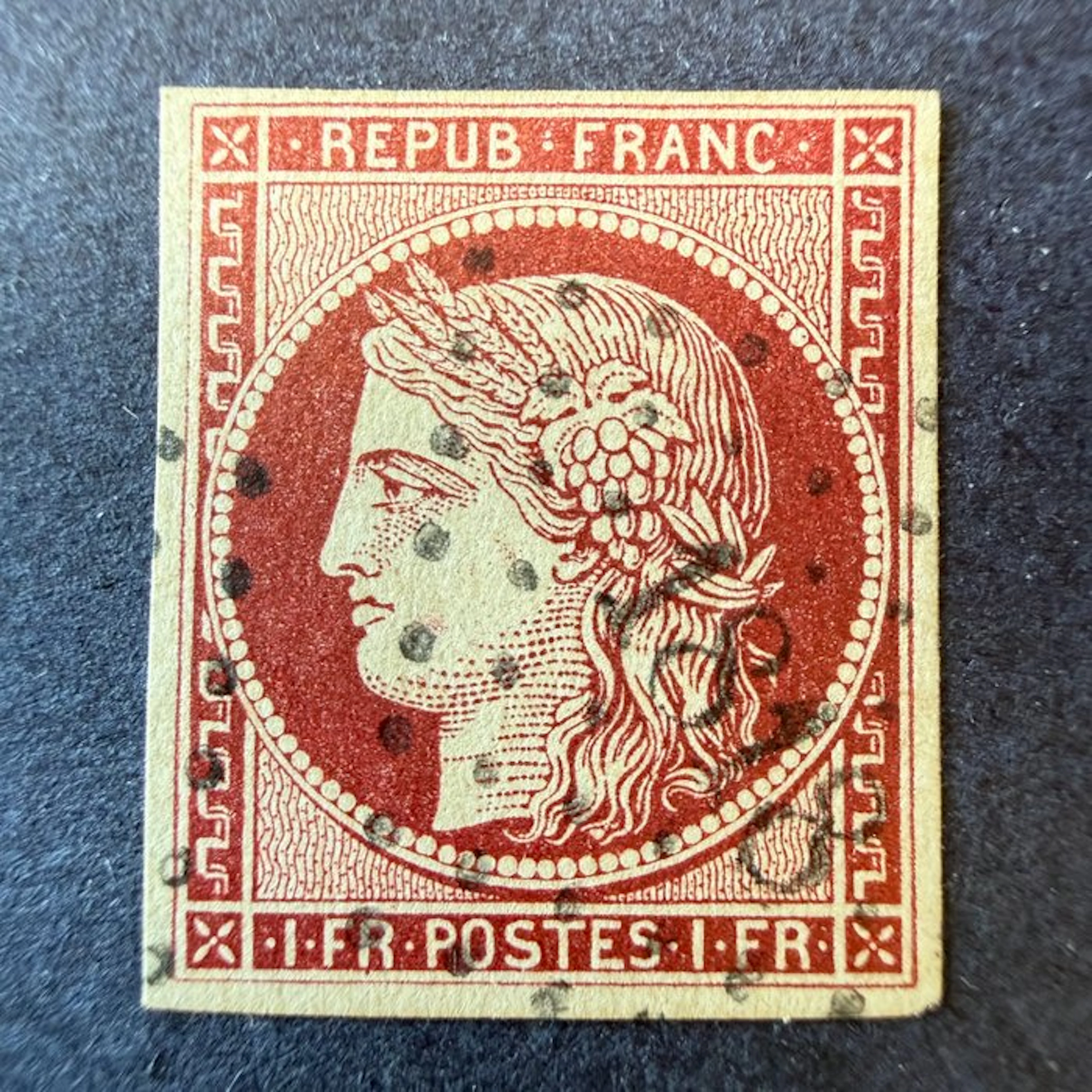 France - Yvert 6 "Cérès 1fr carmin" cancelled. Very fine.