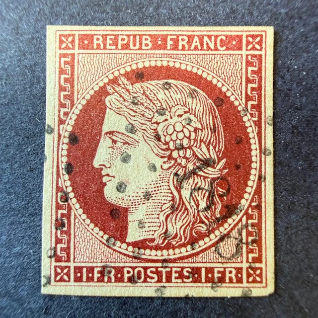 France - Yvert 6 "Cérès 1fr carmin" cancelled. Very fine.
