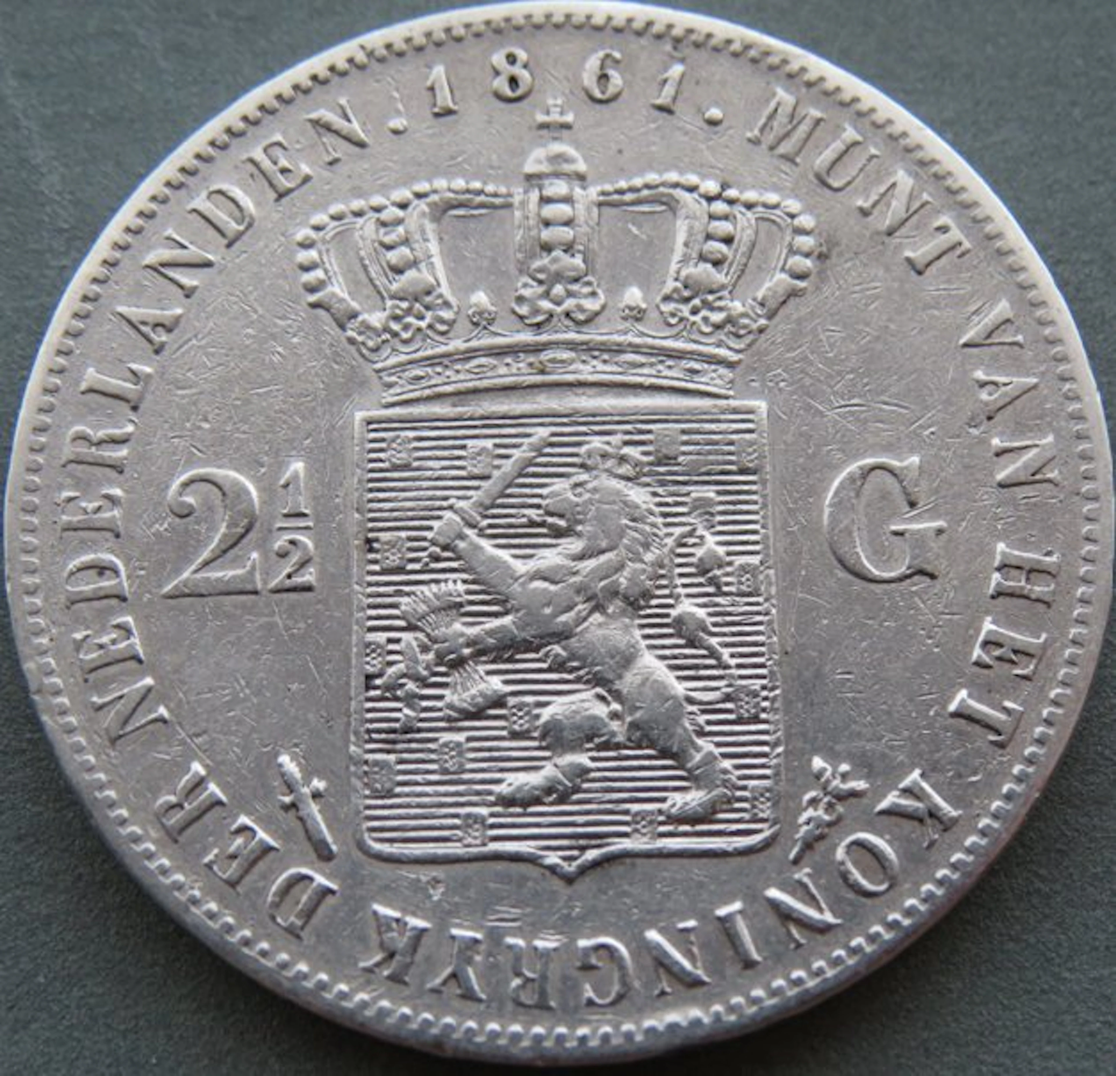Netherlands. Willem III. 2 1/2 Gulden 1861d schaars