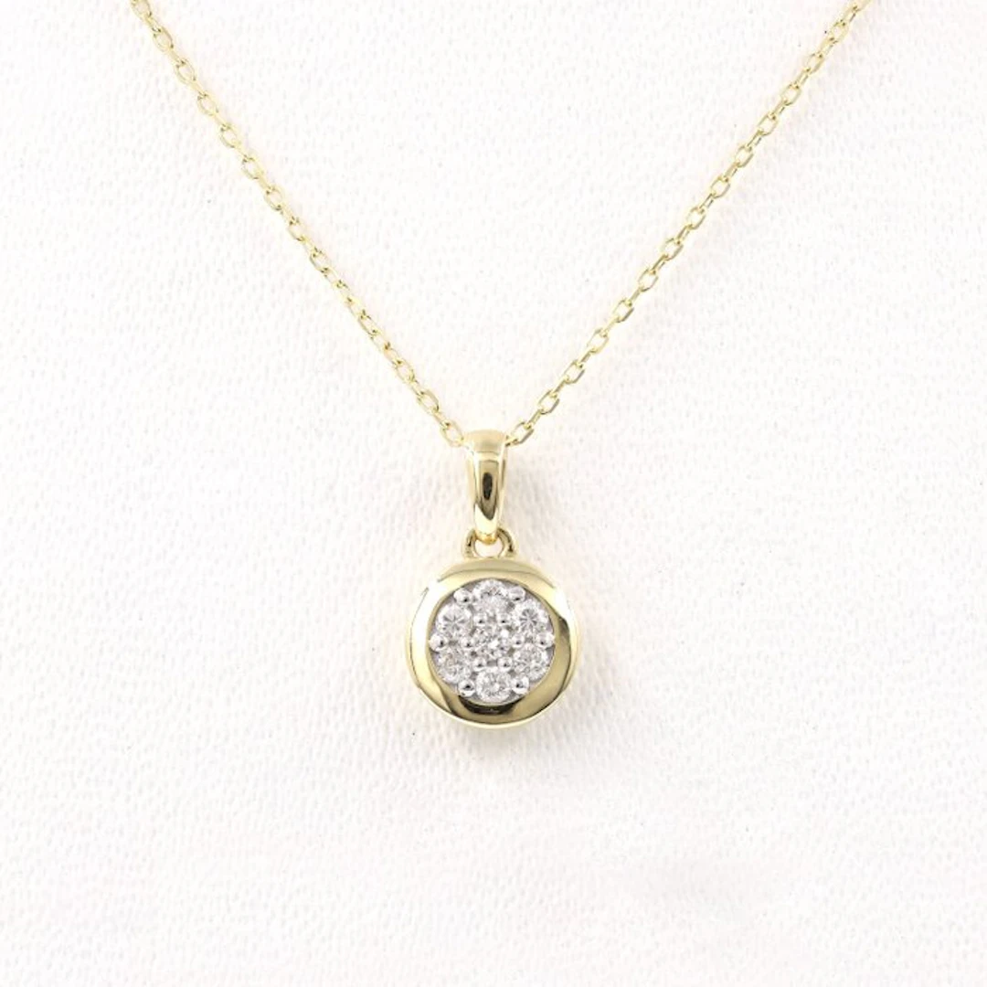 Necklace with pendant - 14 kt. Yellow gold - 0.16ct. tw. Diamond (Natural)