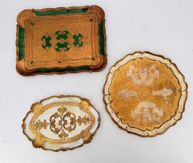 Tray (3) - Artisanal Gold Finish - Wood - Florentina