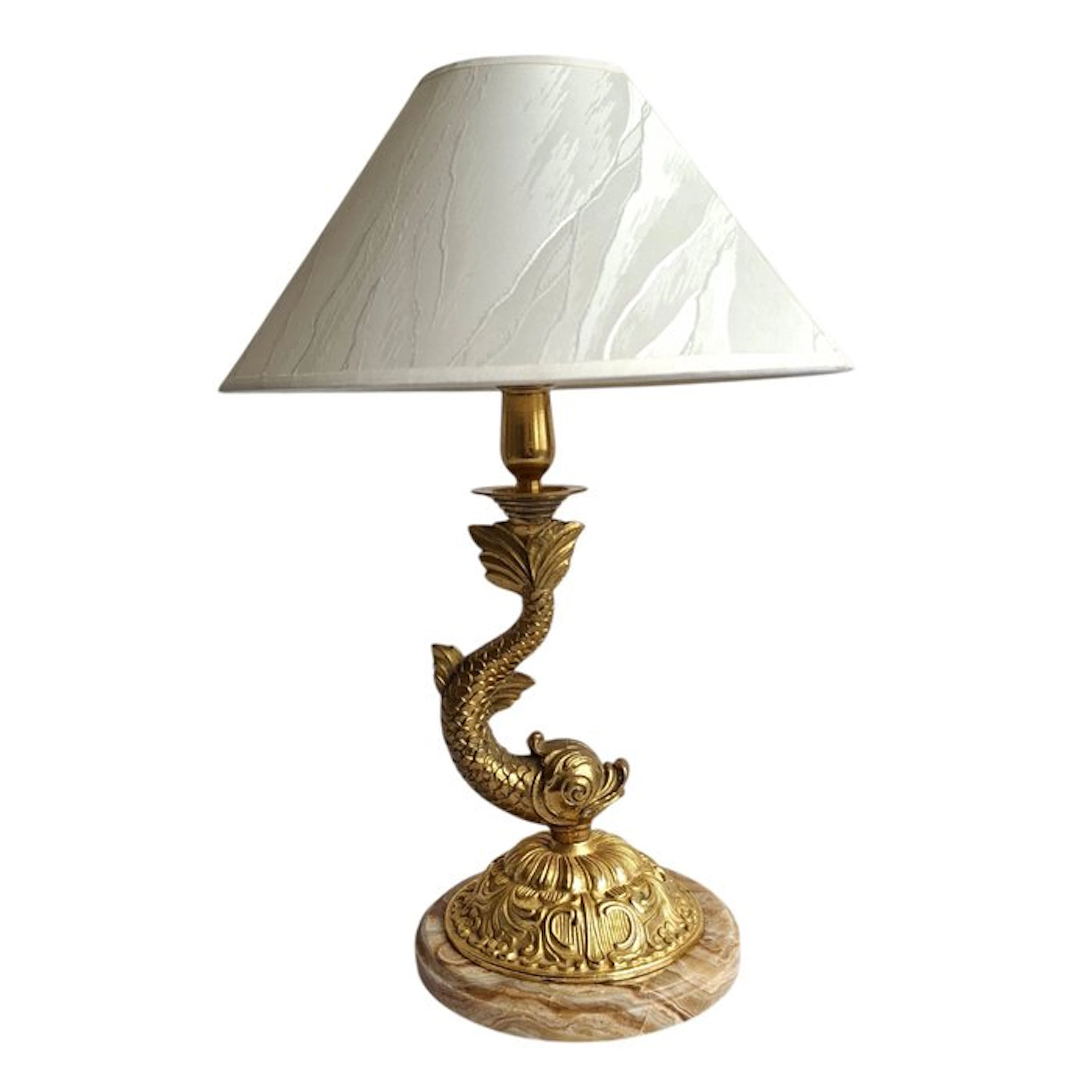 Table lamp - Brass, Copper, Marble - Mythical Dolphin