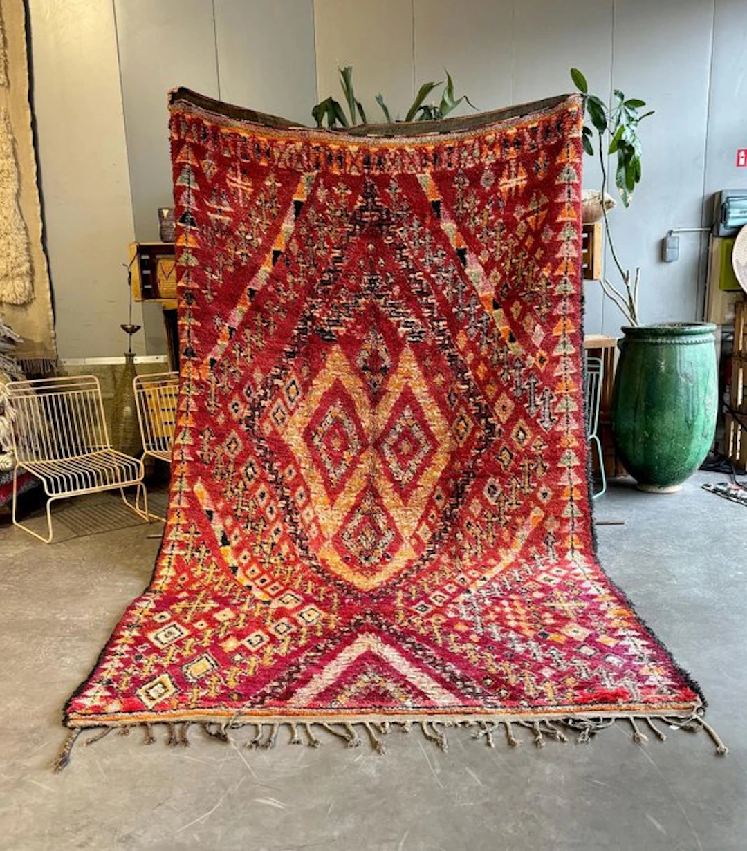 Authentic Moroccan Vintage Boujad Berber Wool Rug 210x370...