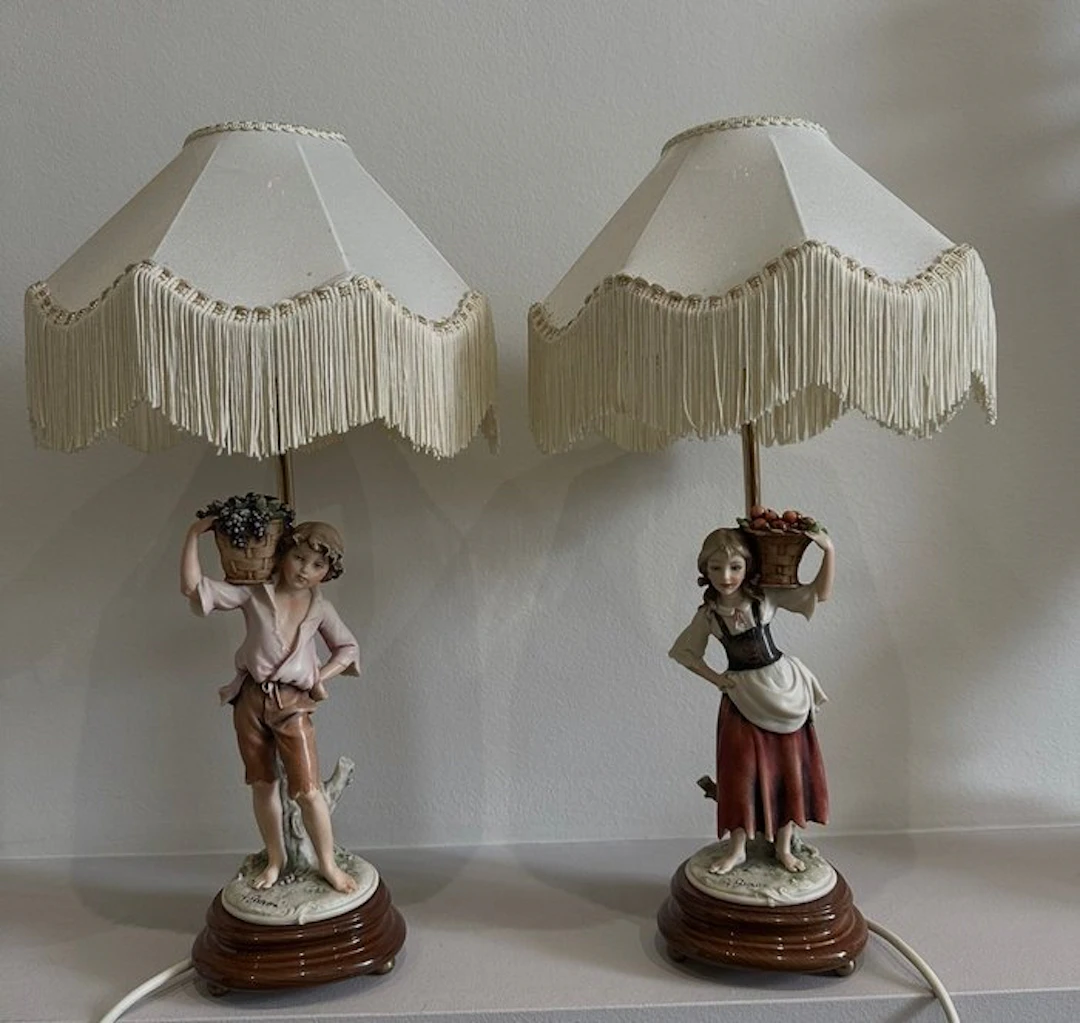 Table lamp (2) - Porcelain, Wood, Metal, Fabric