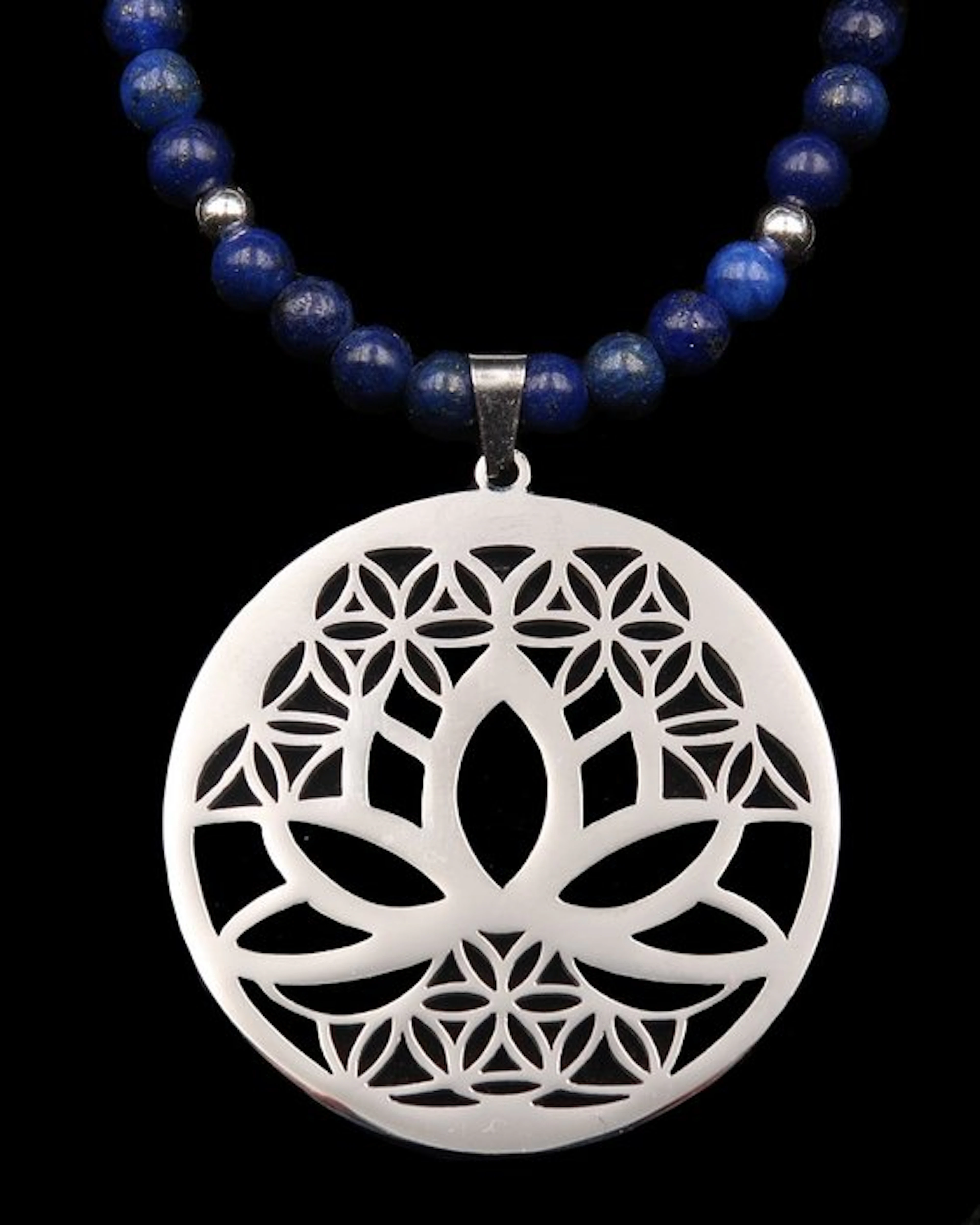 Lapis lazuli - Necklace of the Flower of Life and Lotus –...