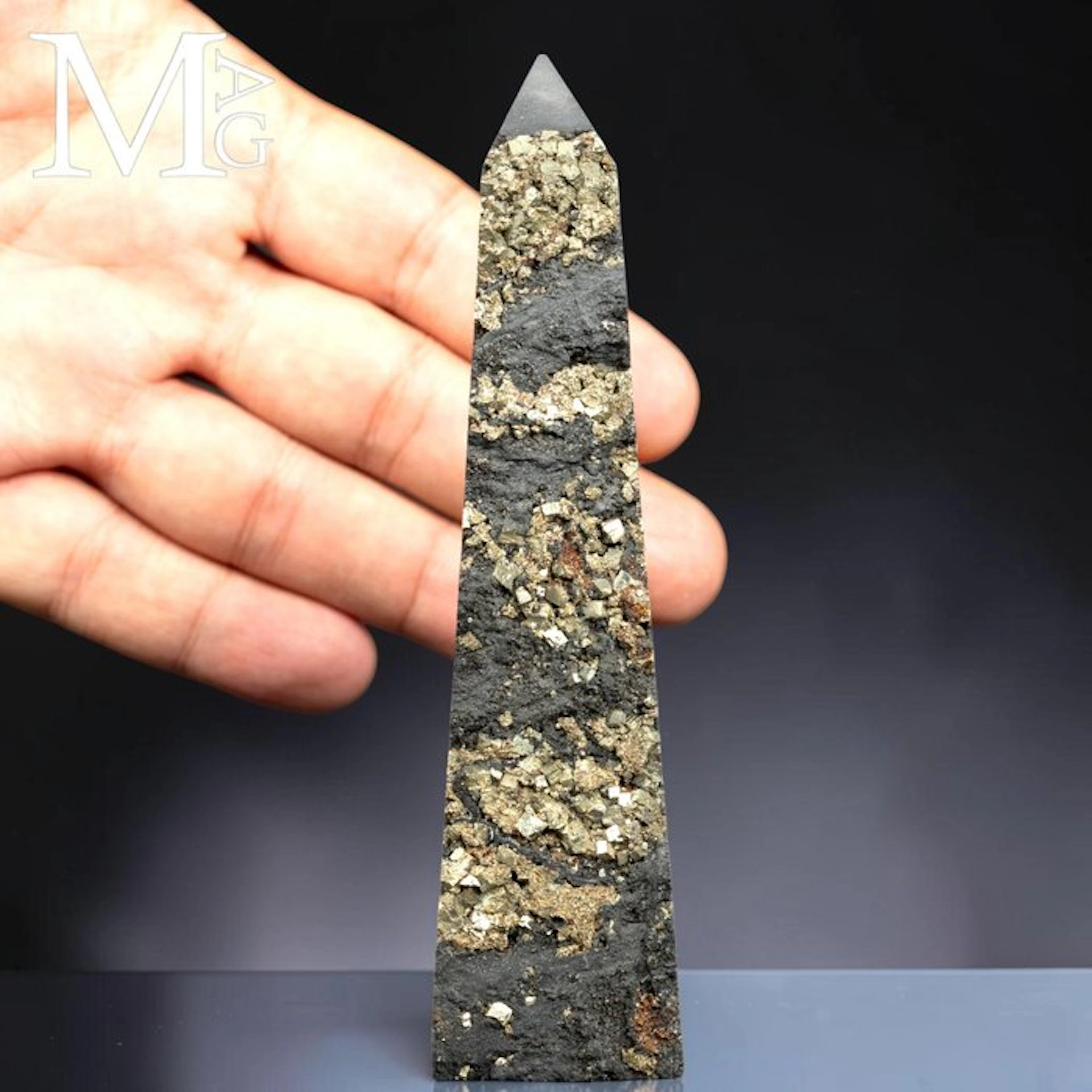 Cubic Pyrite on Slate Matrix Obelisk - Fascinating...