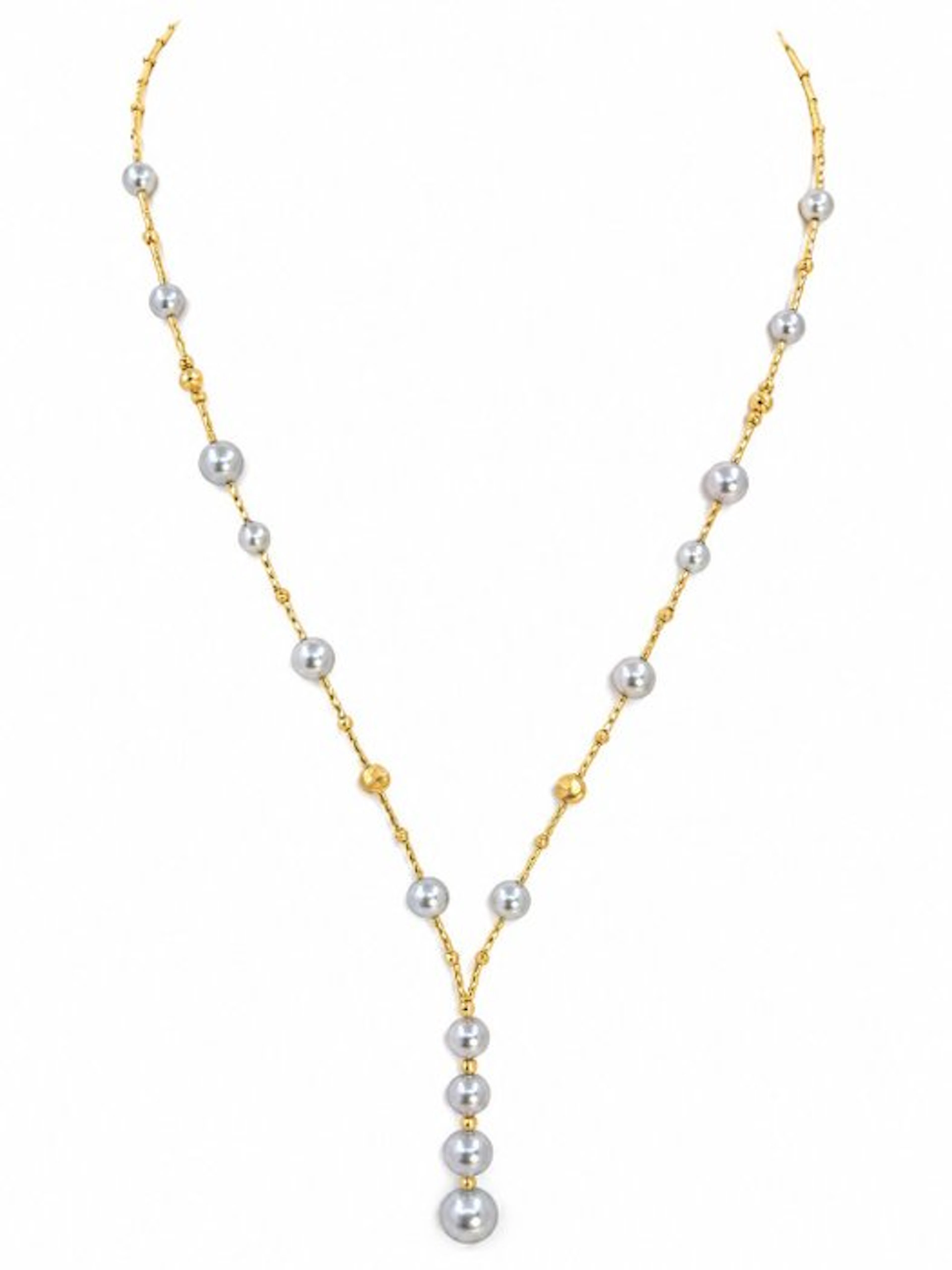 Necklace - 18 kt. Yellow gold - 4x8mm Akoya Pearls