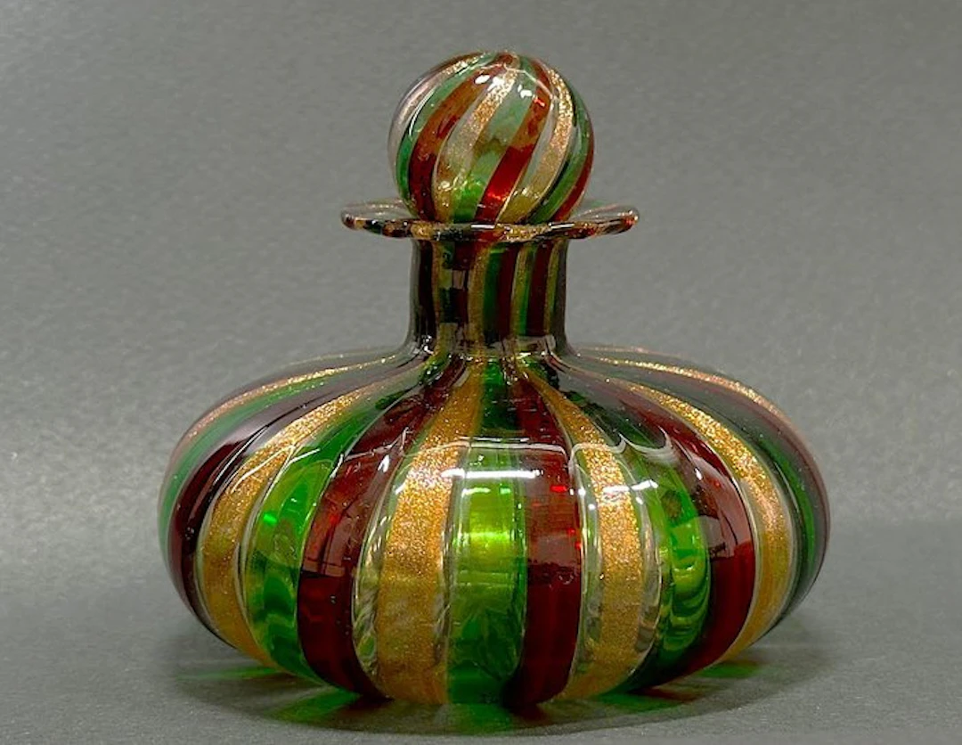 Boccetta Porta Profumo con Tappo in Vetro Artistico di...