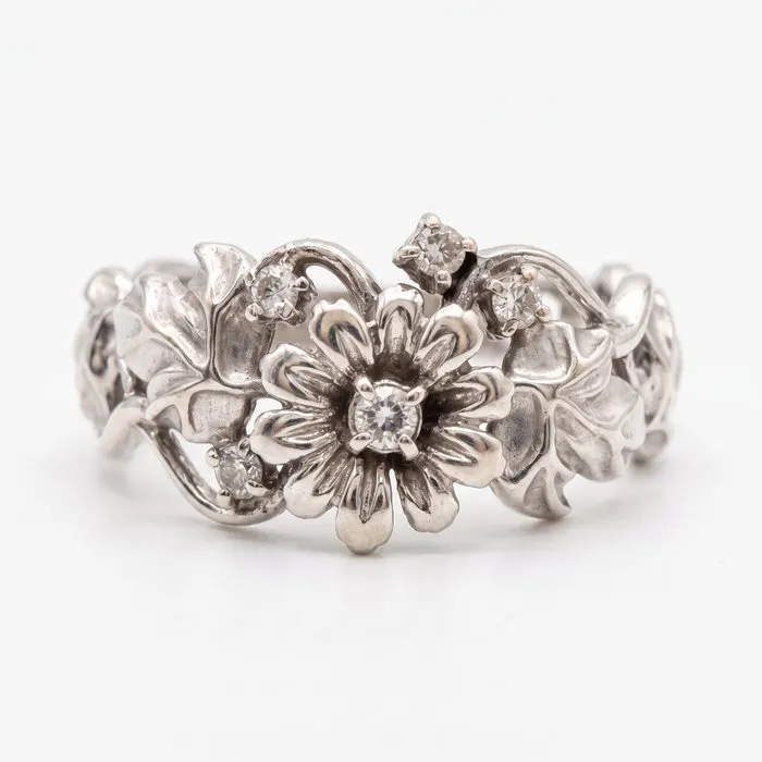 Ring - 18 kt. White gold Diamond (Natural) - Diamond - Ornate Floral Design
