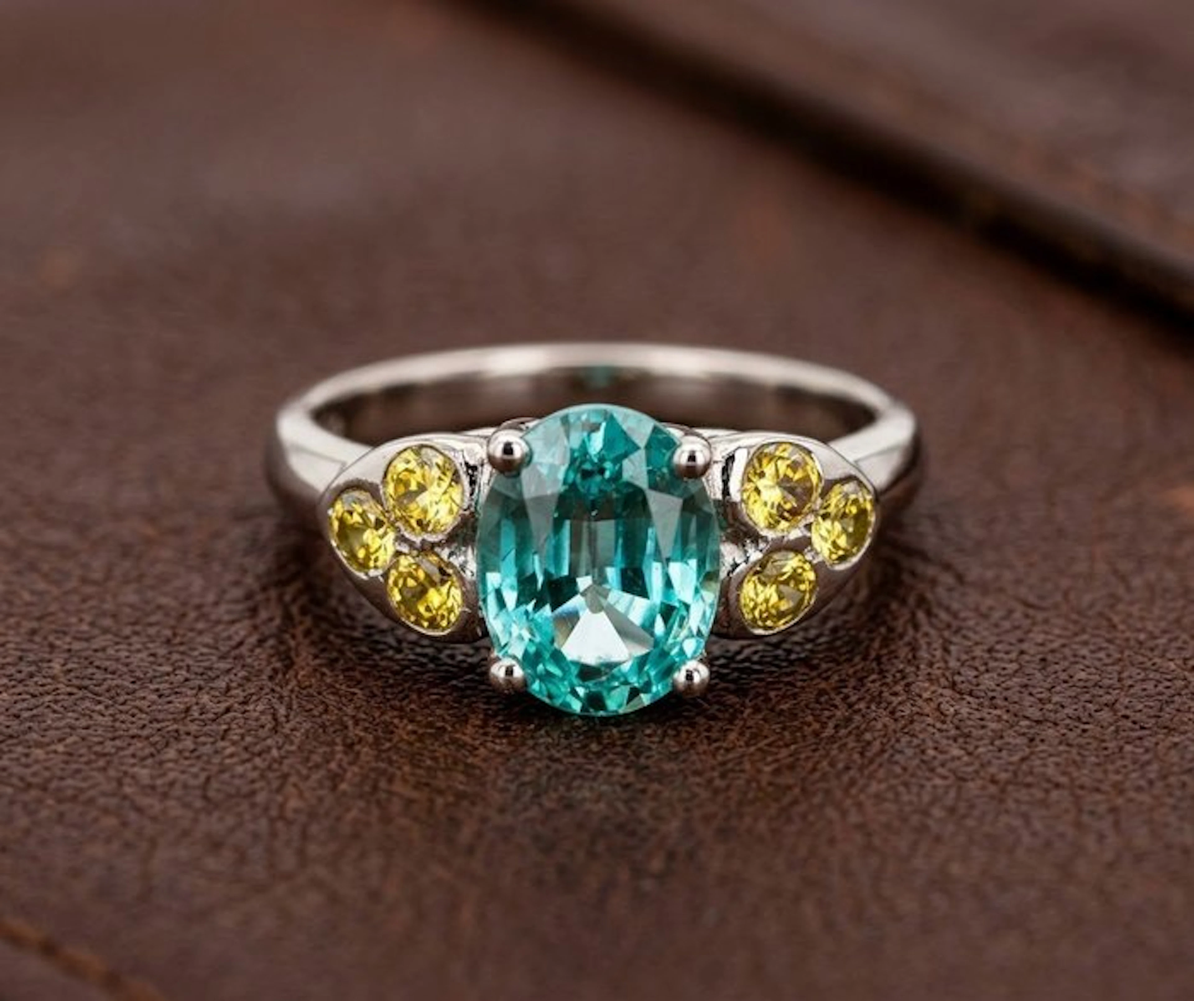 No reserve price - Ring Silver - 2.53ct. tw. Tourmaline paraiba - Sapphire