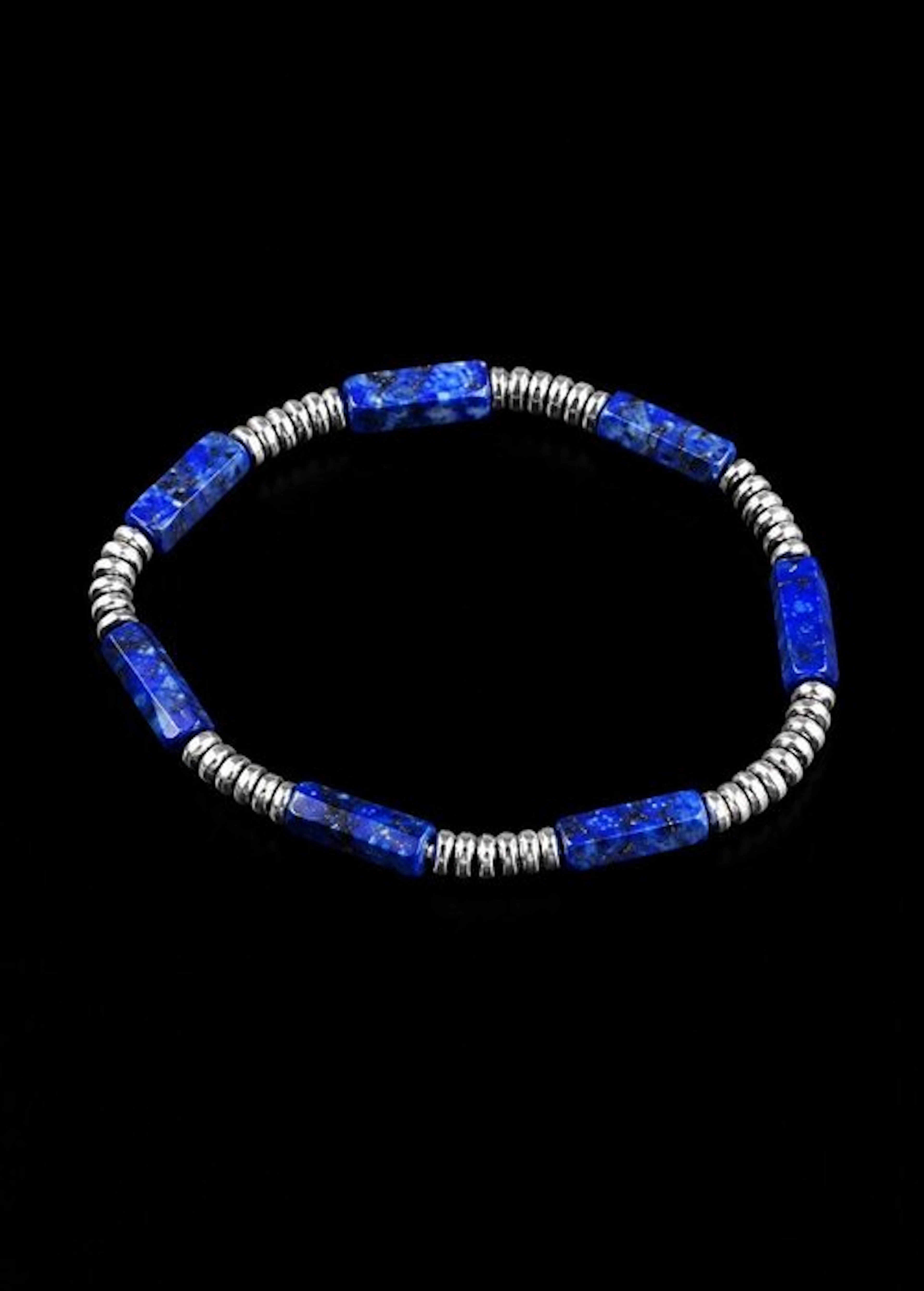 Exquisite and subtle hematite bracelet with natural lapis...
