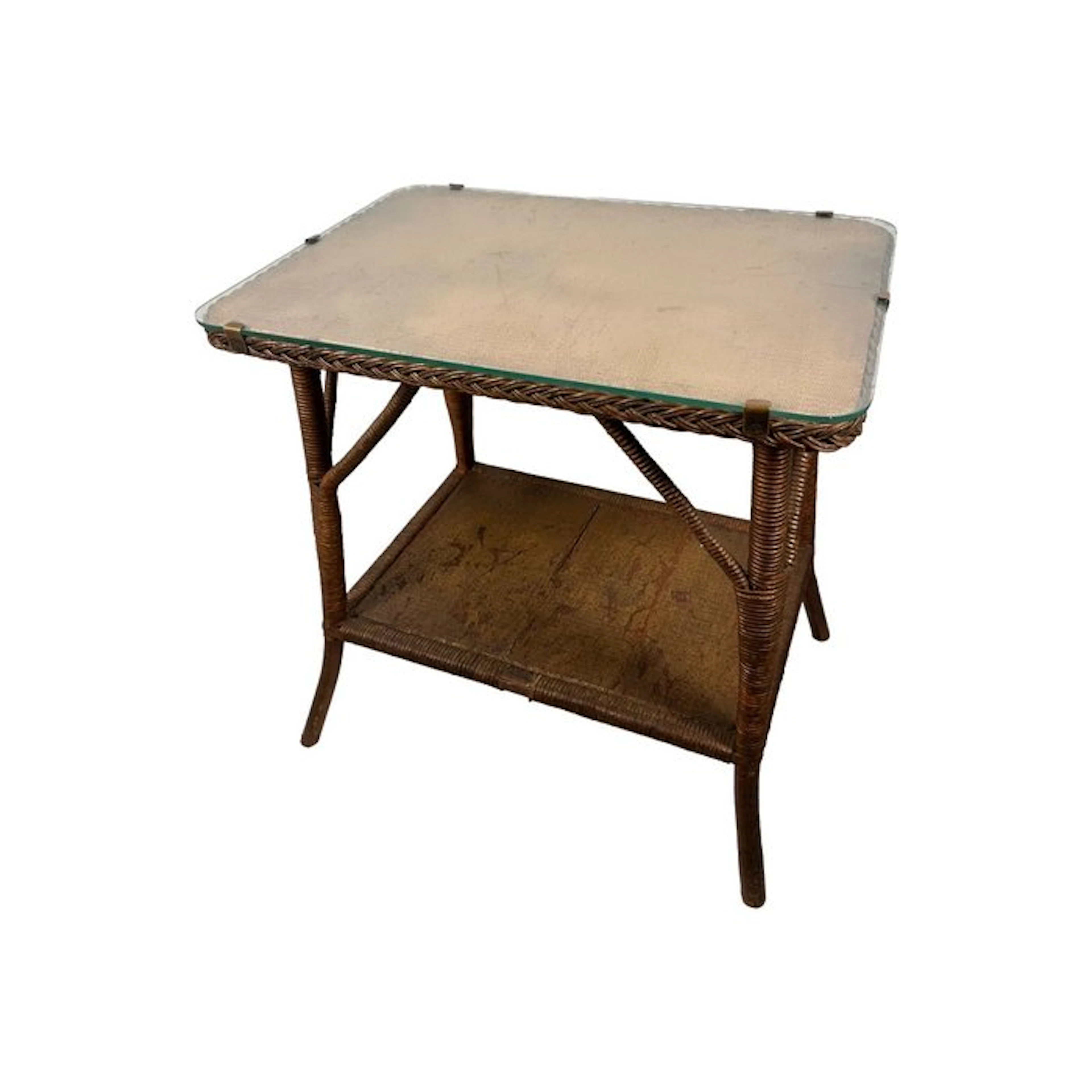 Table - English Gilt Loom Side Table with Glass Top and...