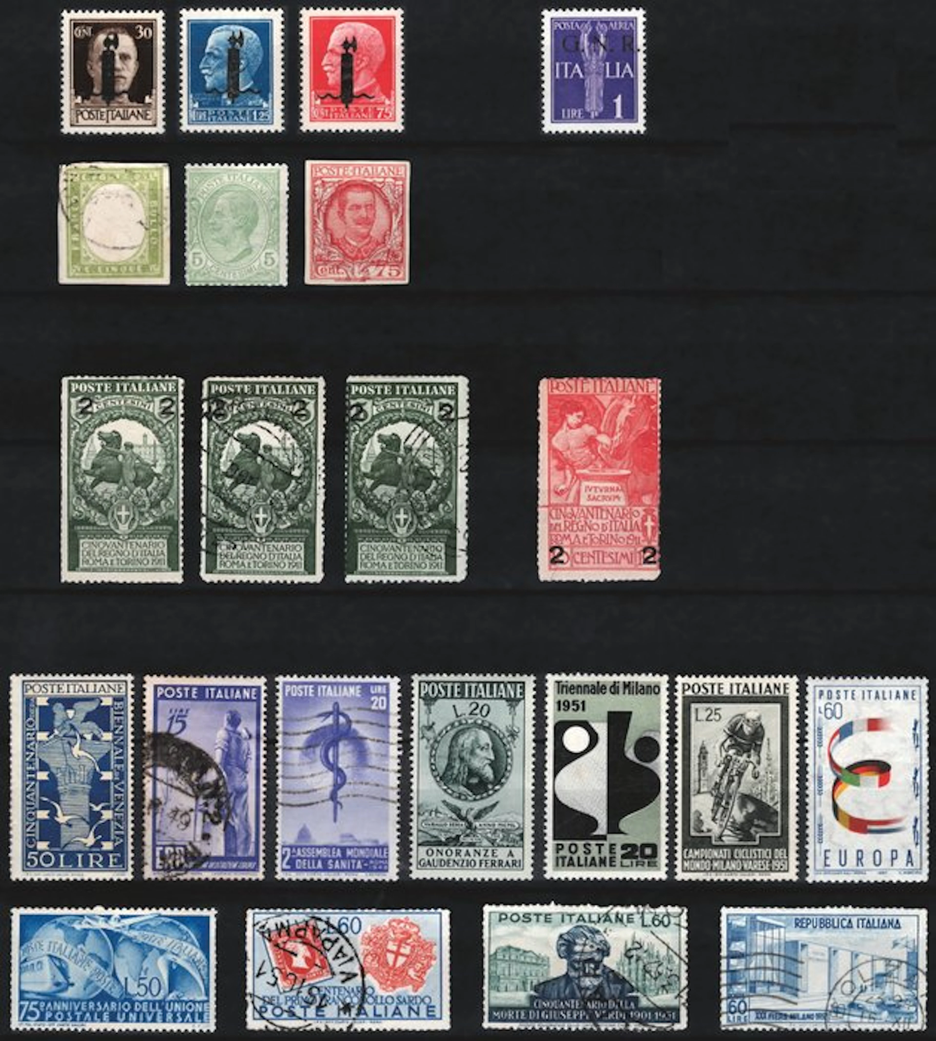 Italy - 1863-1957 RSI: 3 values with a black fasces