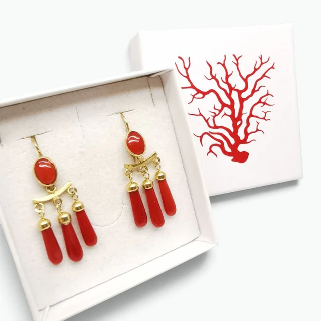 Coral - Sterling Silver 925 - Earrings - Italian craftsmanship