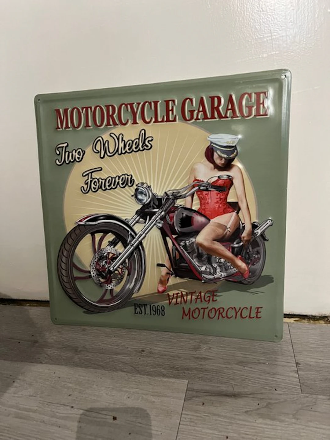 Motorcycle Garage Pin-Up - Sign - Metal