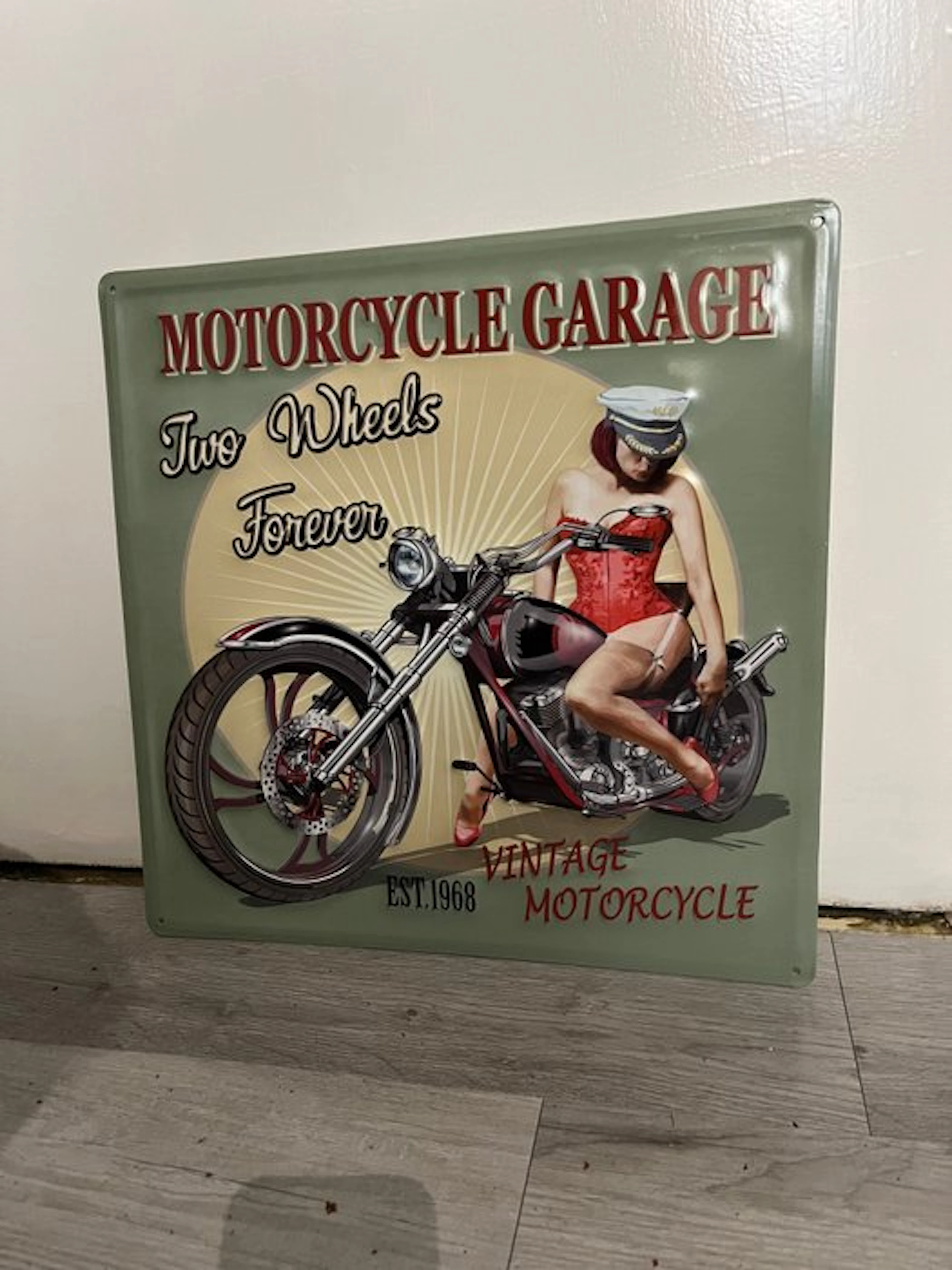 Motorcycle Garage Pin-Up - Sign - Metal