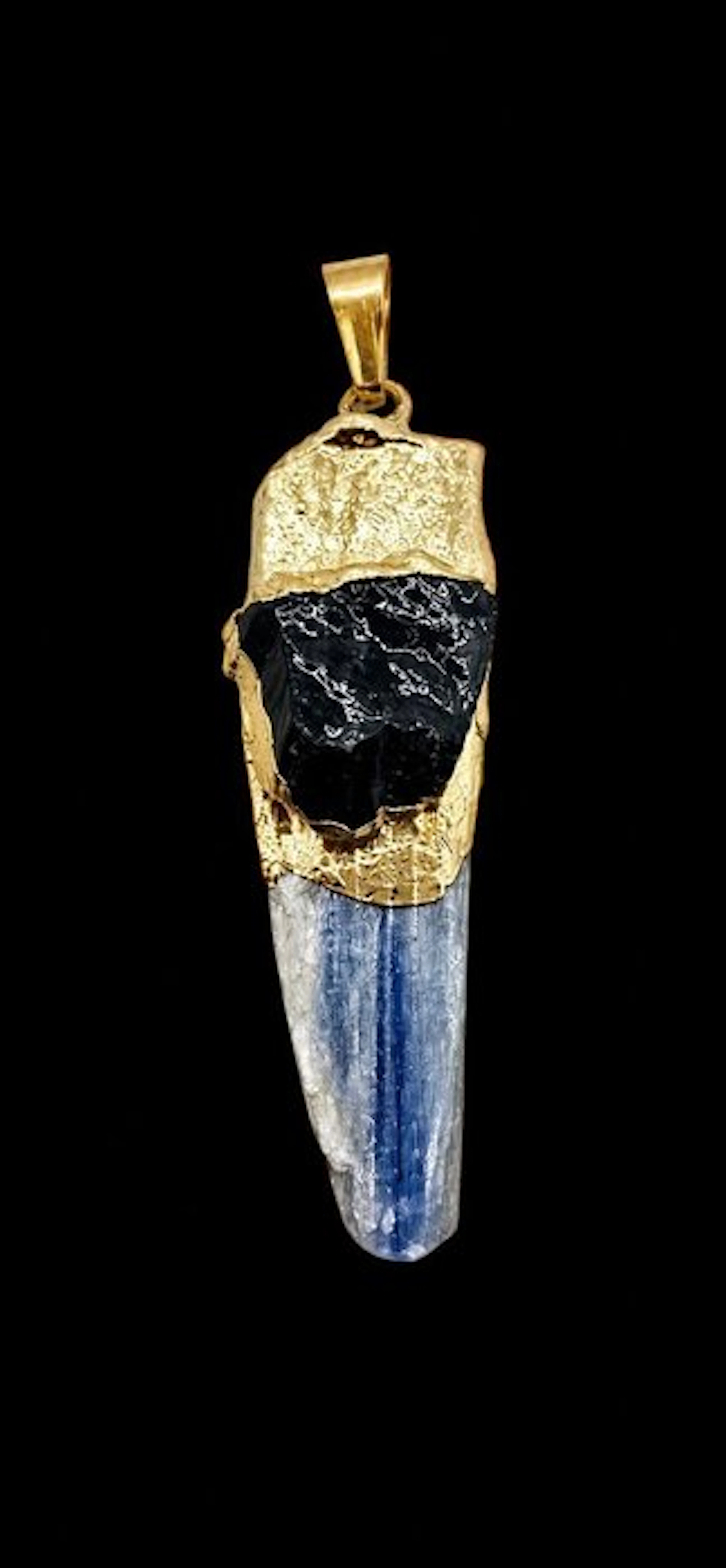 Natural kyanite pendant with black tourmaline of top...