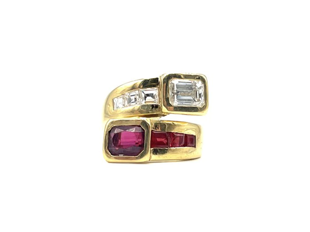 Ring - 18 kt. Yellow gold - 0.41ct. tw. Diamond (Natural) - Ruby