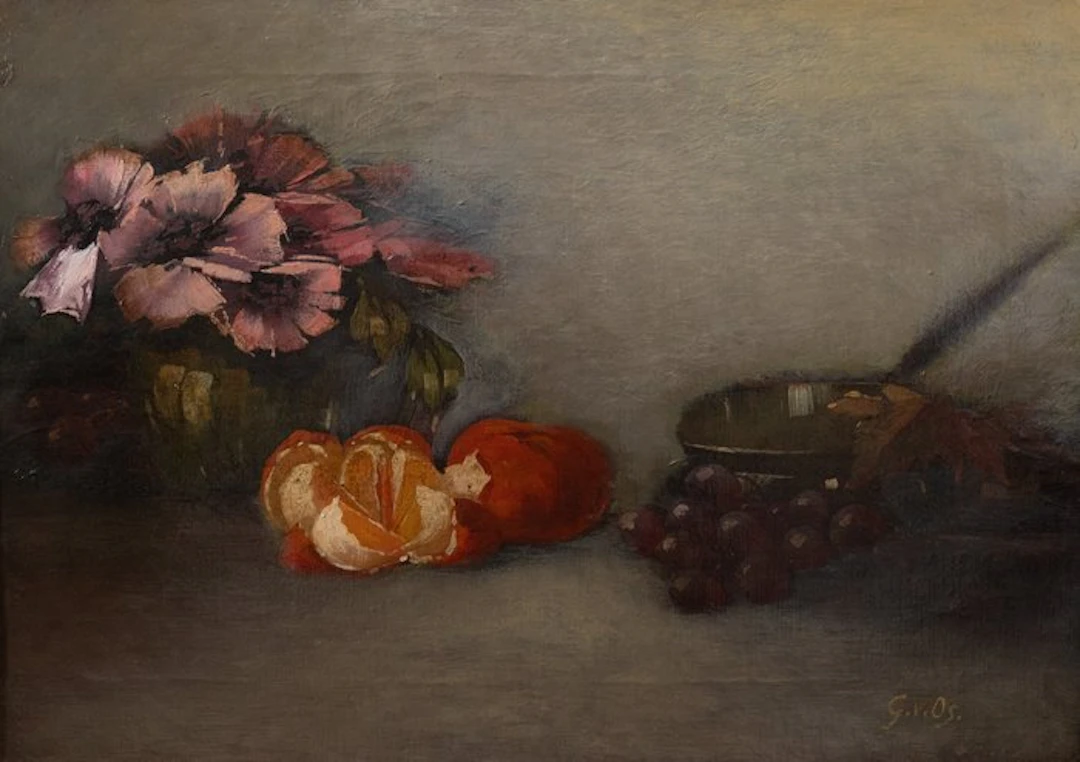 G. v. Os (XIX-XX) - Bloemen, citrusvruchten en druiven