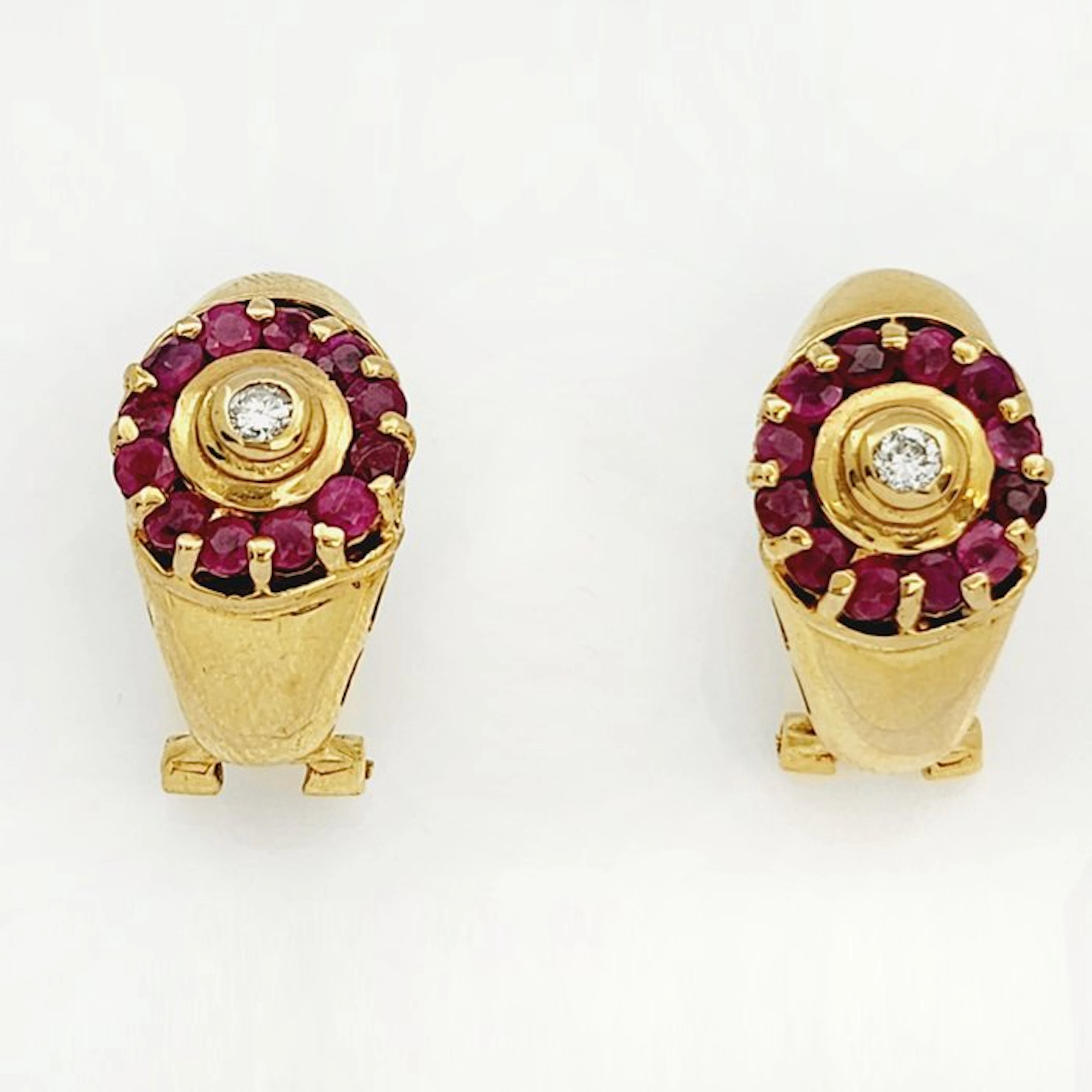 Earrings - 18 kt. Yellow gold - 0.12ct. tw. Diamond (Natural) - Ruby