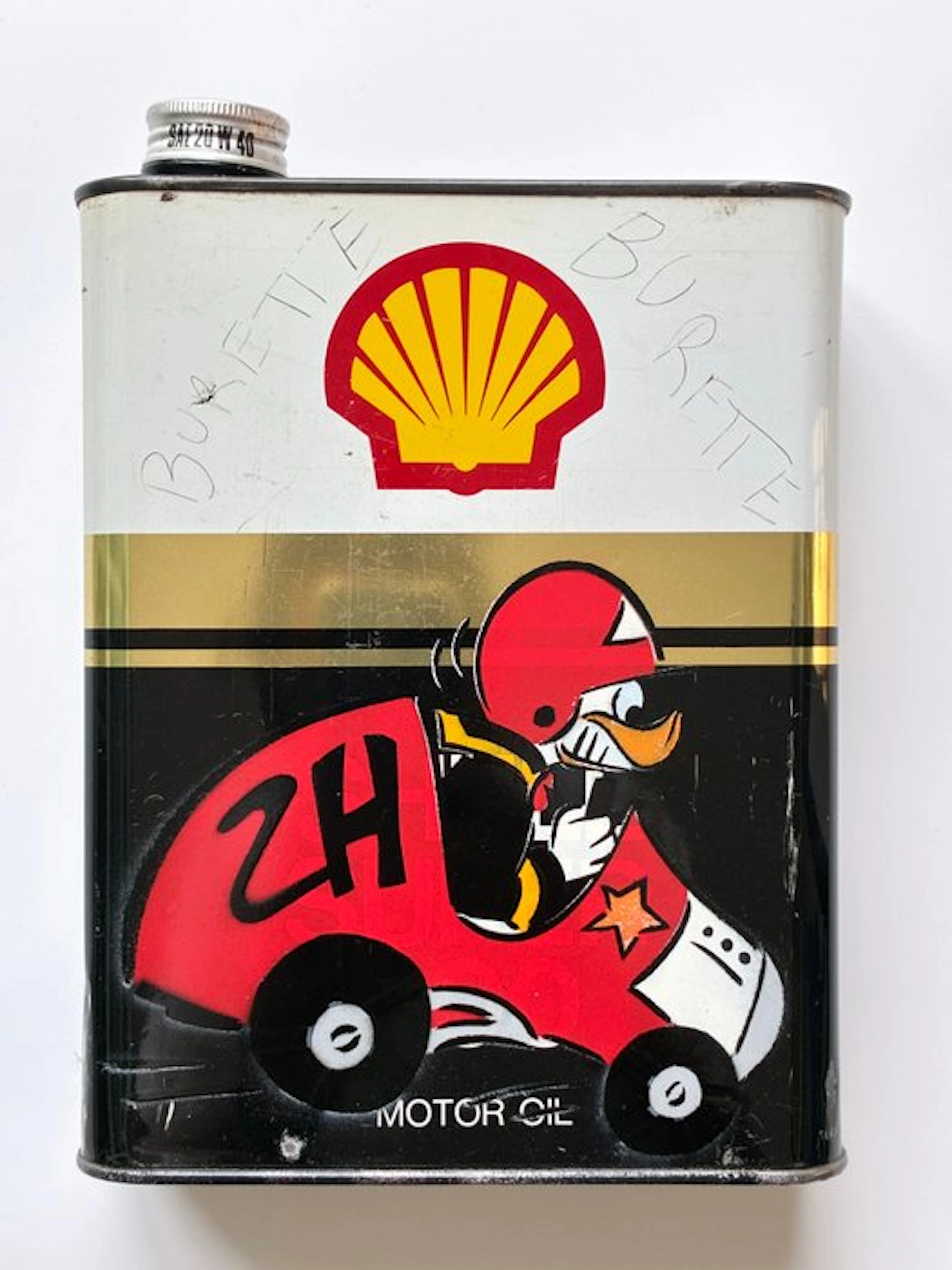Dezache - Donald en voiture - peinture originale sur bidon