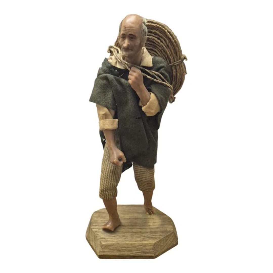 Rafael Ramirez - Figurine - Contadino con matassa di corda - Wax, Textile, Wood