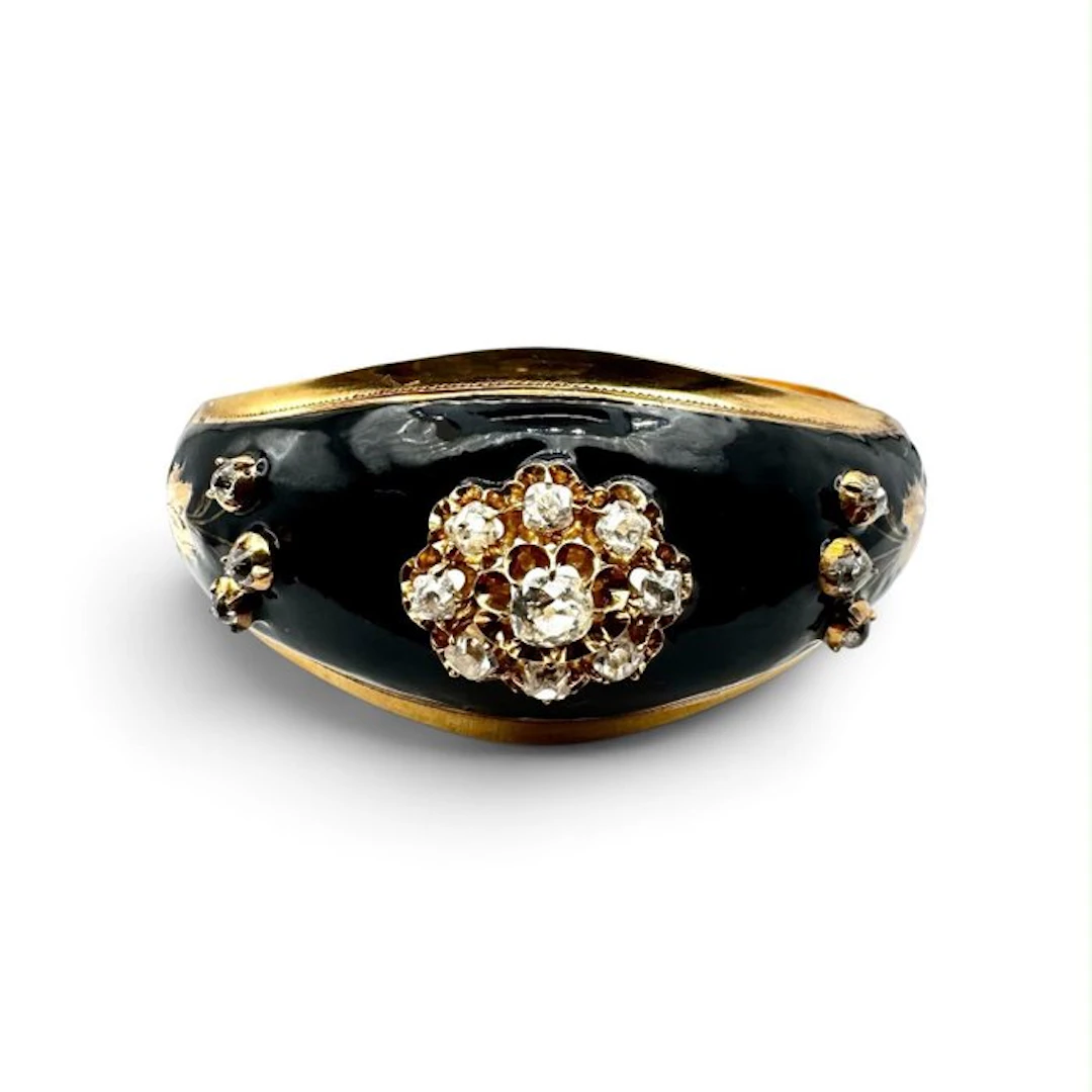Bracelet Yellow gold 750, diamonds, and black enamel