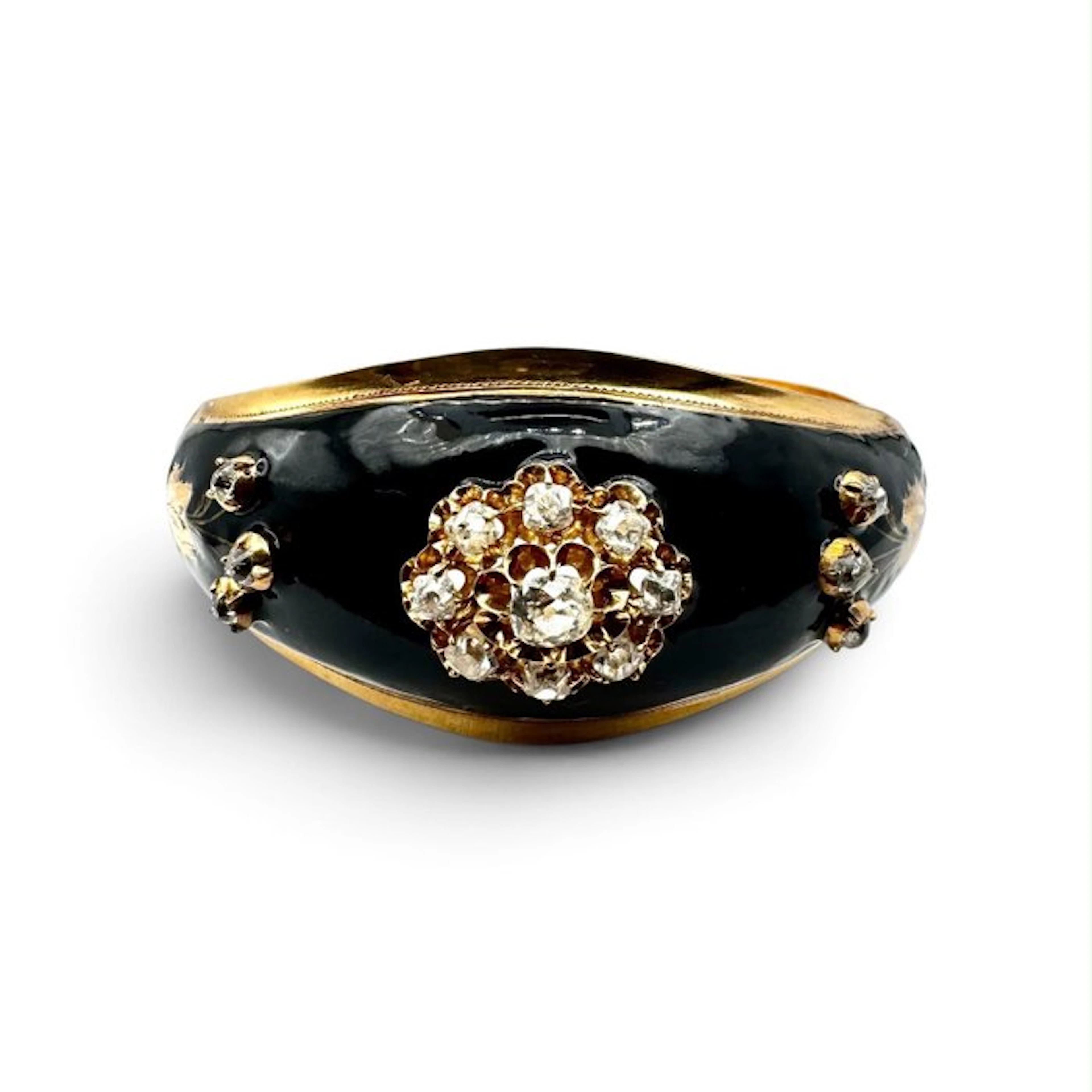 Bracelet Yellow gold 750, diamonds, and black enamel