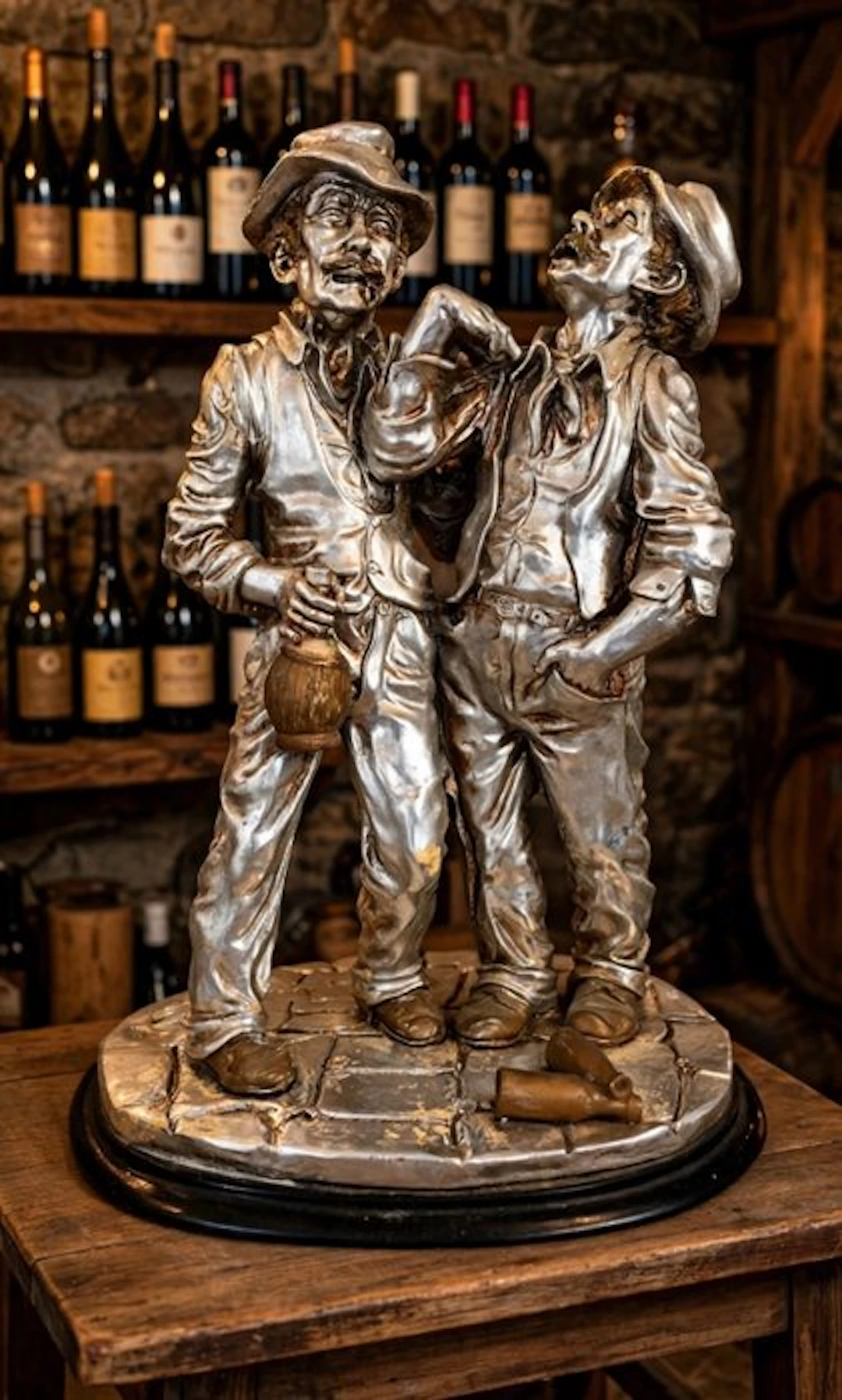 F.Ingargiola scultore - Statue, Amici ubriachi - 30 cm - Silver, Silverplated