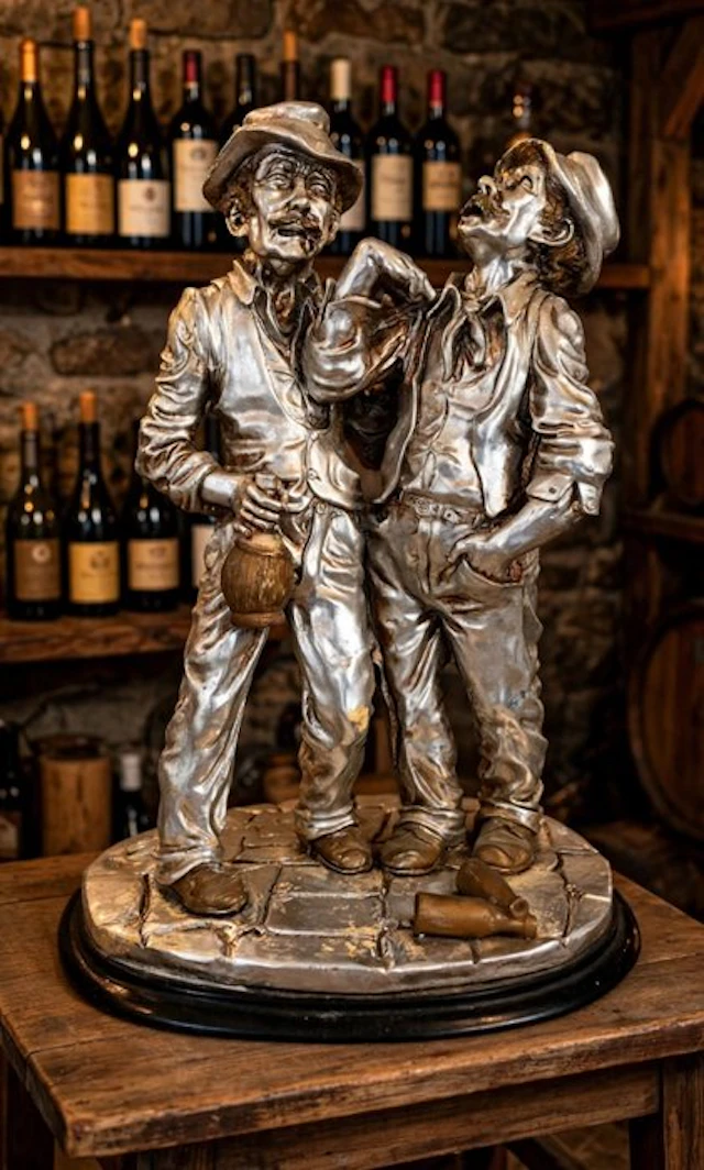 F.Ingargiola scultore - Statue, Amici ubriachi - 30 cm - Silver, Silverplated