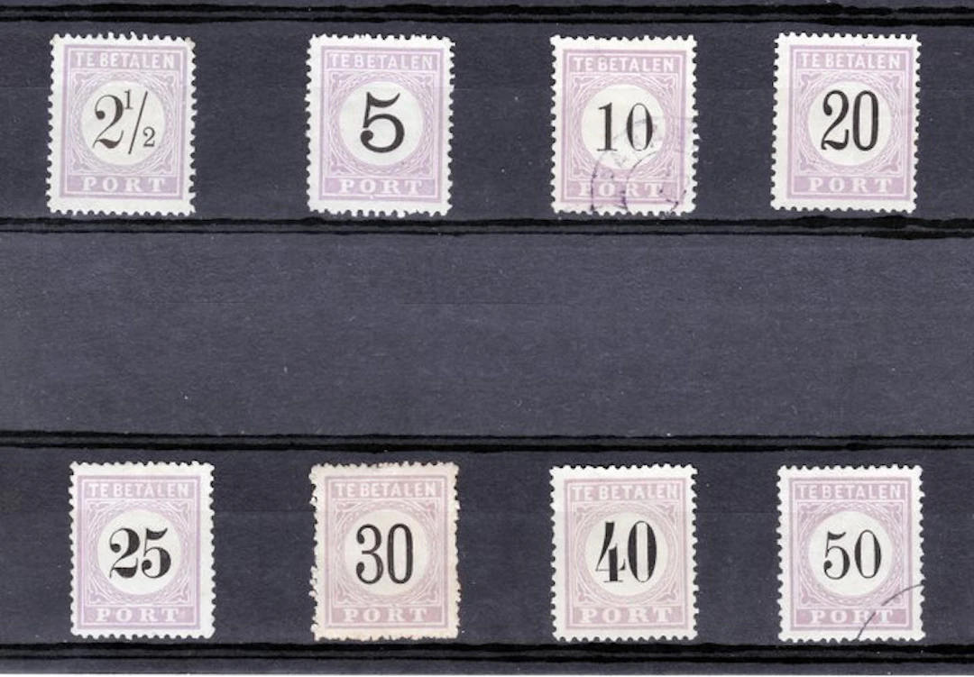 Suriname 1886 - First issue postage stamps - Suriname port 1 t/m 8