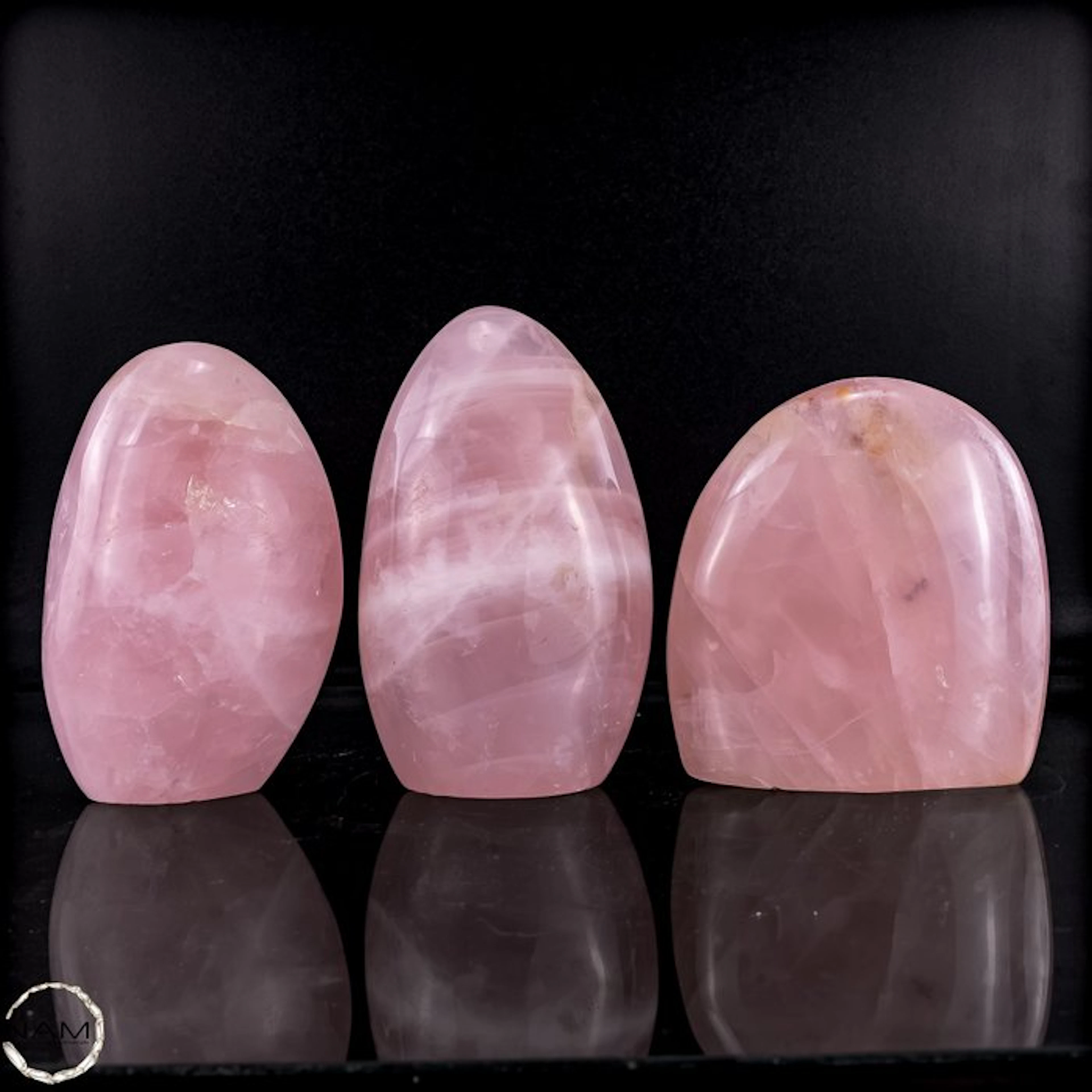 Natural rose quartz set from Brazil – Three exceptional...