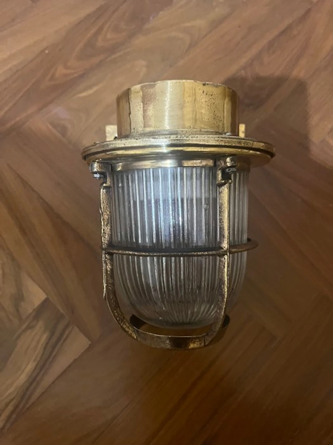 Wall lamp - Brass, Glass - industrial cage lamp