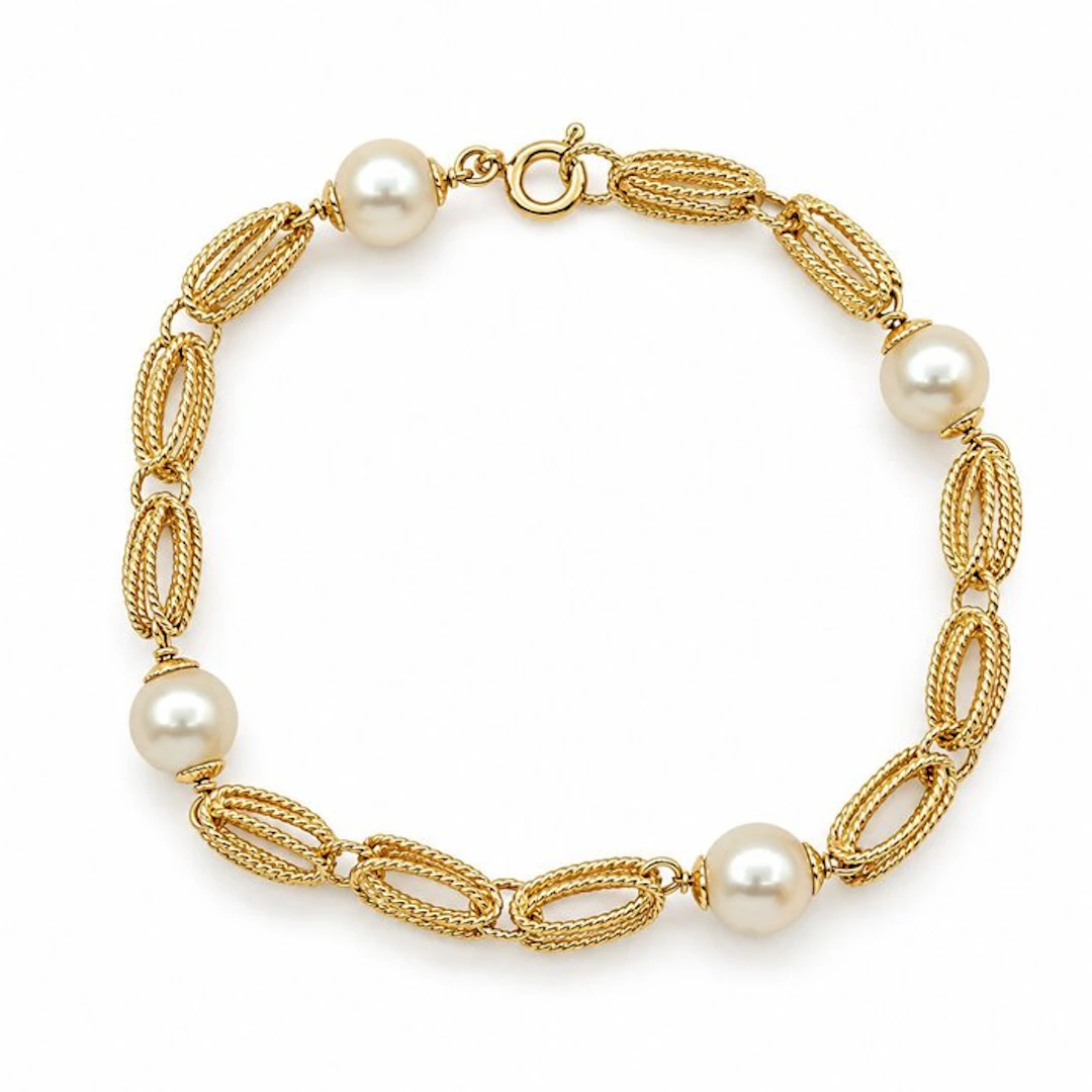 Bracelet - 18 kt. Yellow gold - Pearl - Made in Italy - Handmade