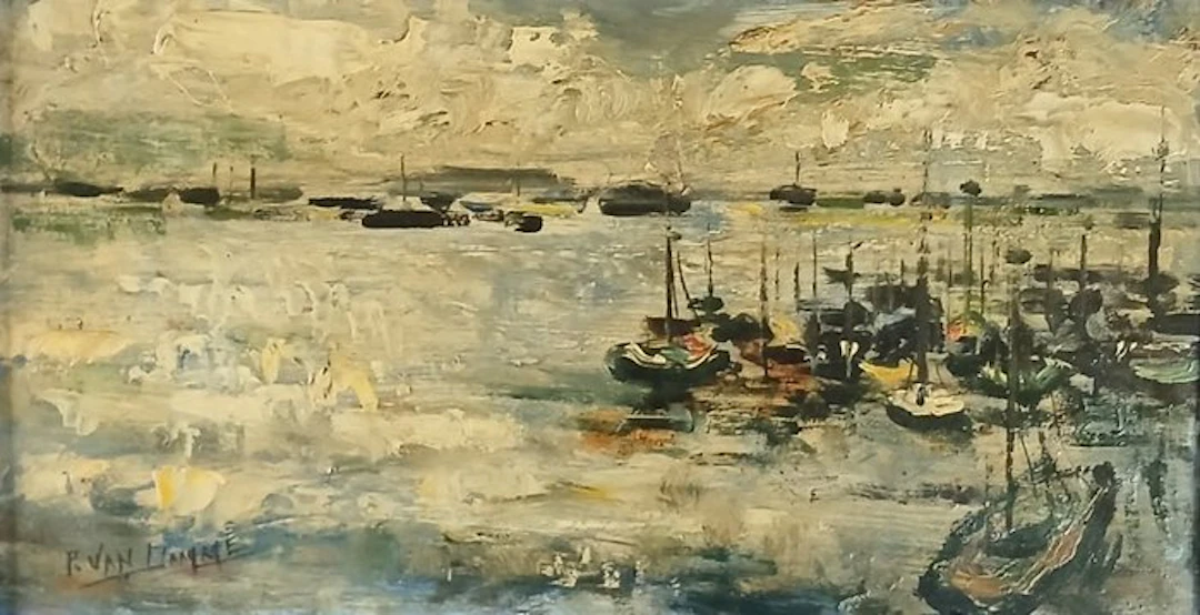 Frans Van Damme (1858-1925) - Boten in een haven