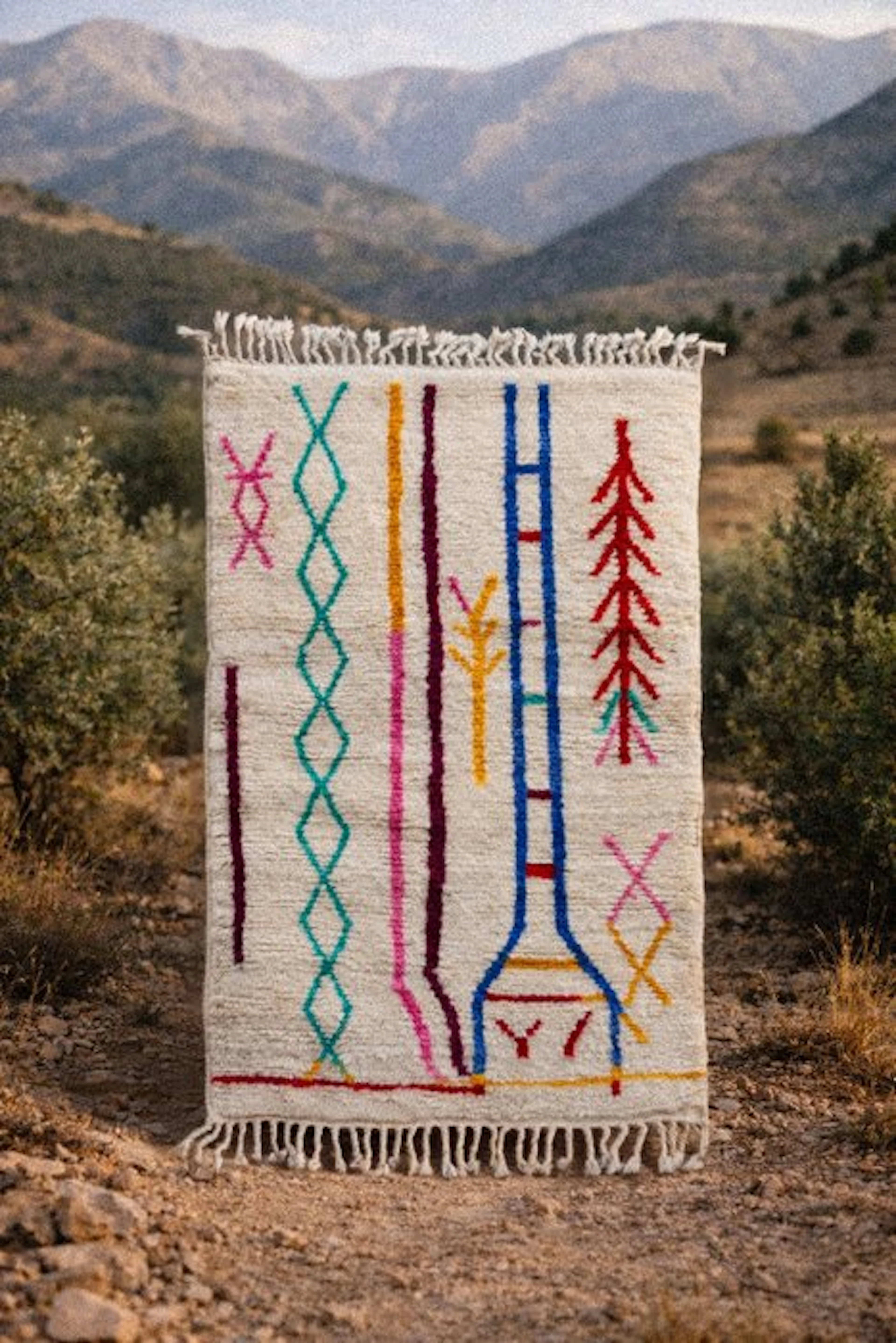 Karpet - Colorful handmade Berber Azilal rug with geometric patterns