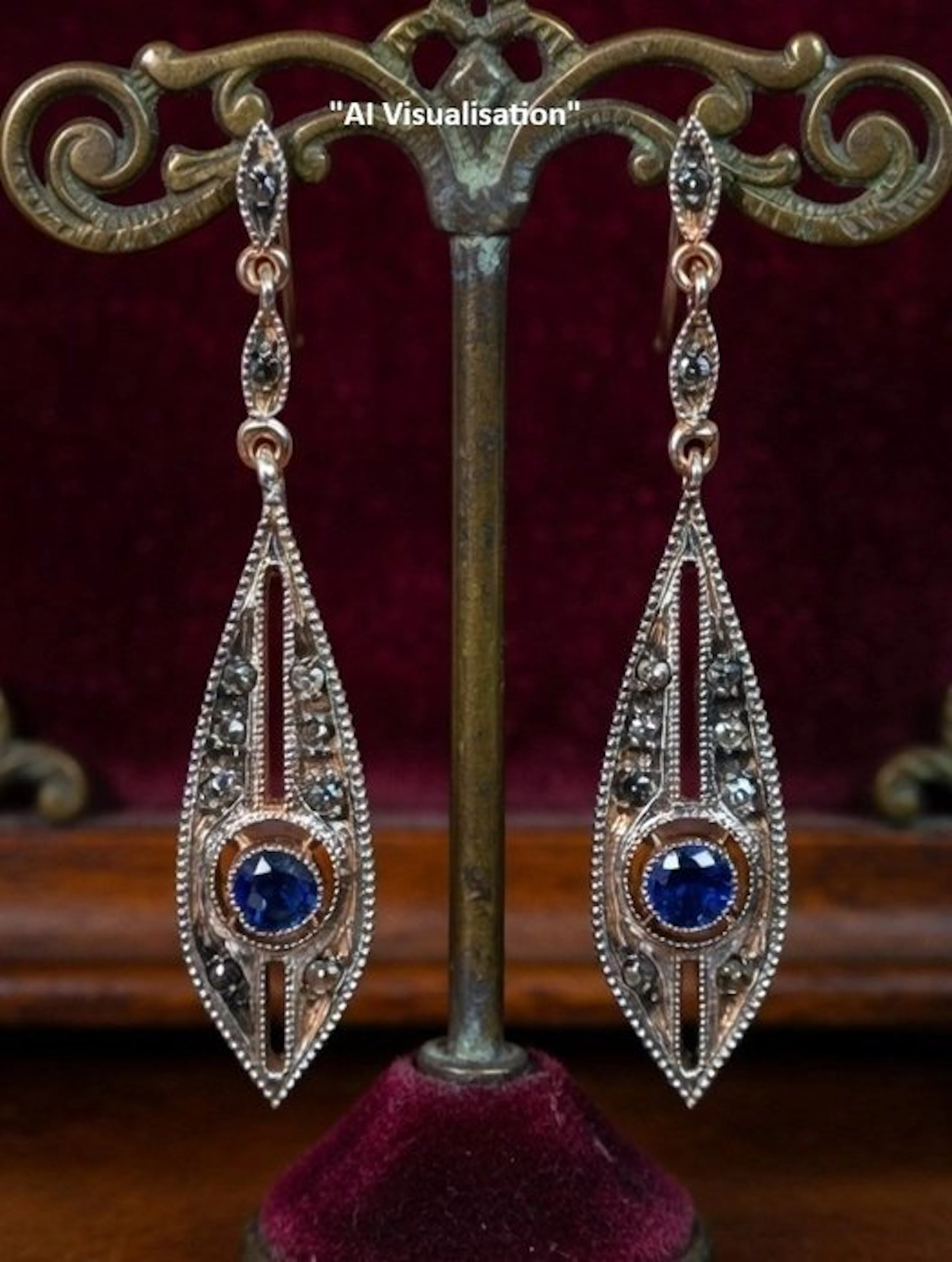 No reserve price - Earrings - 9 kt. Silver, Rose gold Sapphire - Diamond