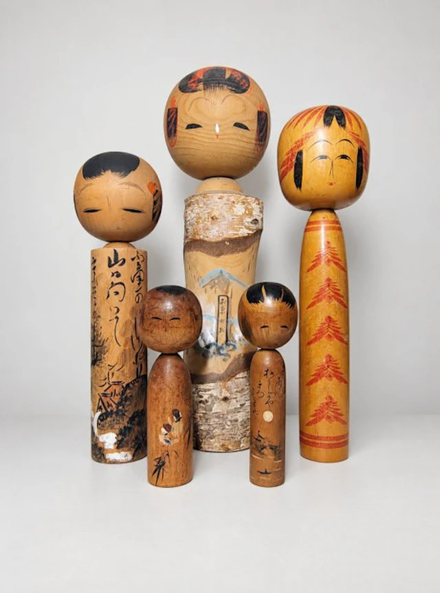 Lot of 5 Vintage Japanese Kokeshi dolls – Unzen