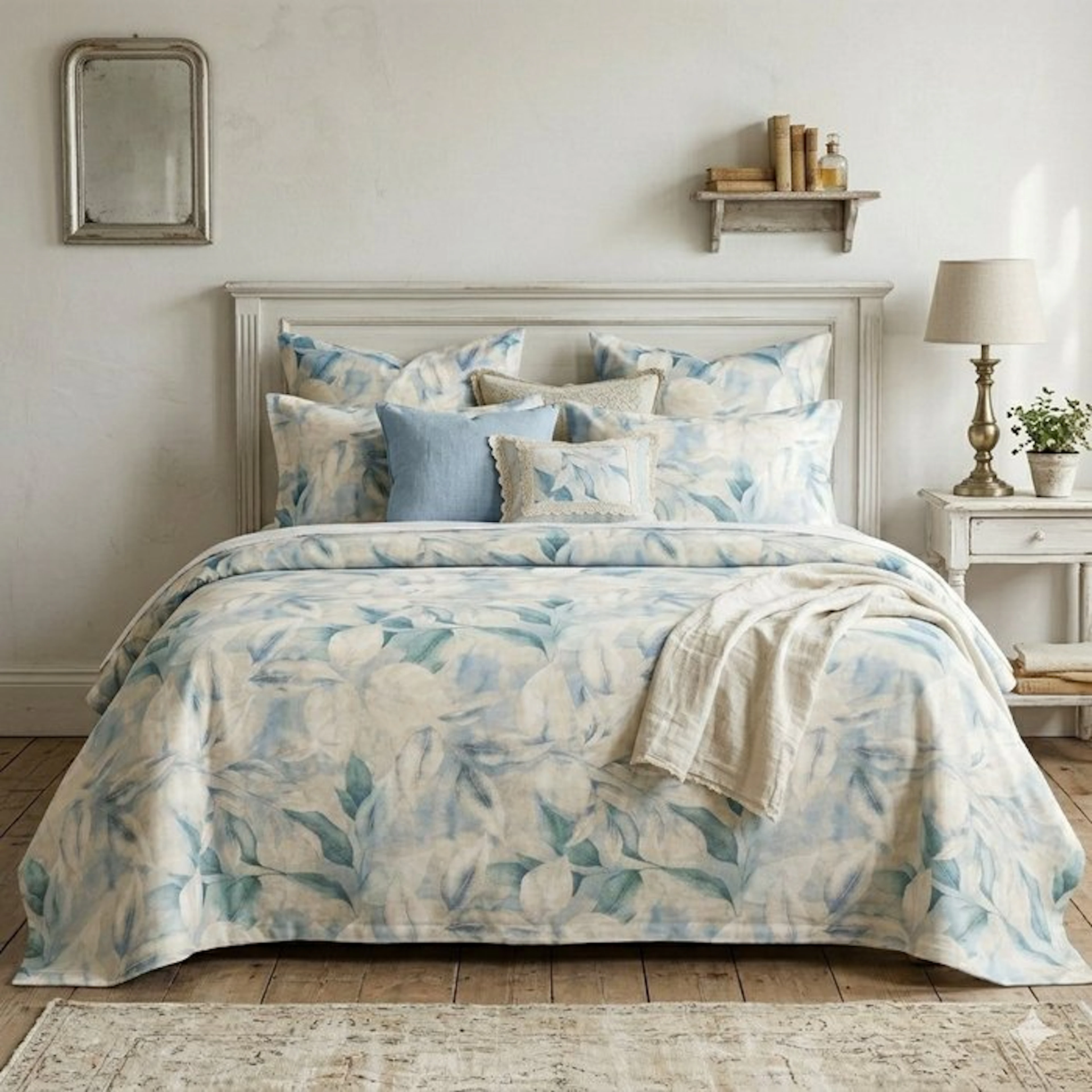 BA165 - Floral bedspread - with piped edges – Watercolor...
