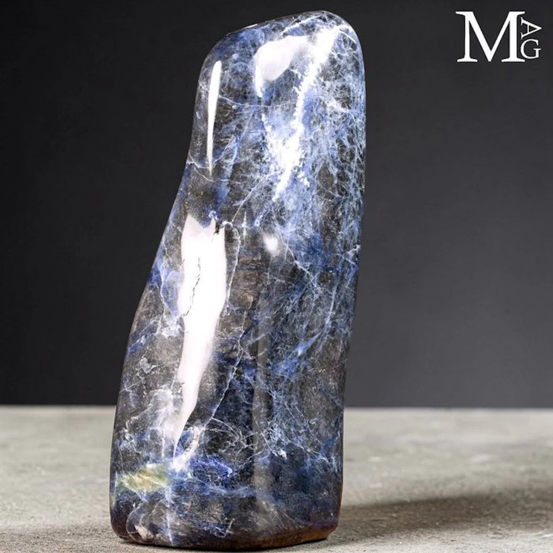 Polished Sodalite Freeform Sculptural Dynamic Interplay of Blue